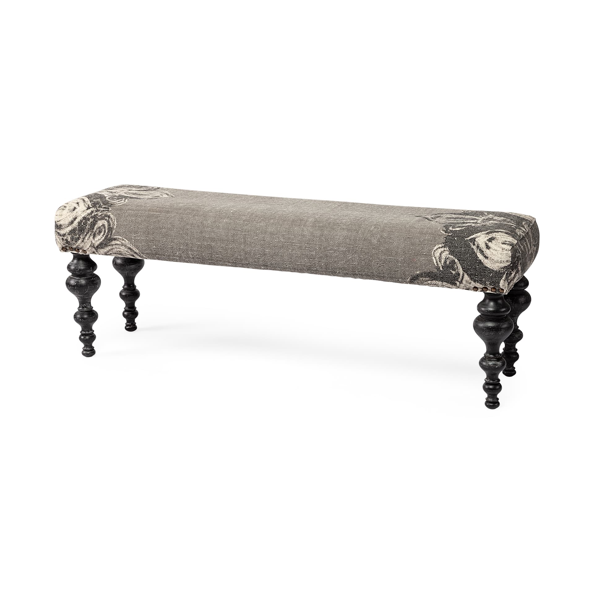 Alhambra 55L x 14W Upholstered Gray Seat W/Black Wood Legs Accent Bench — product photograph