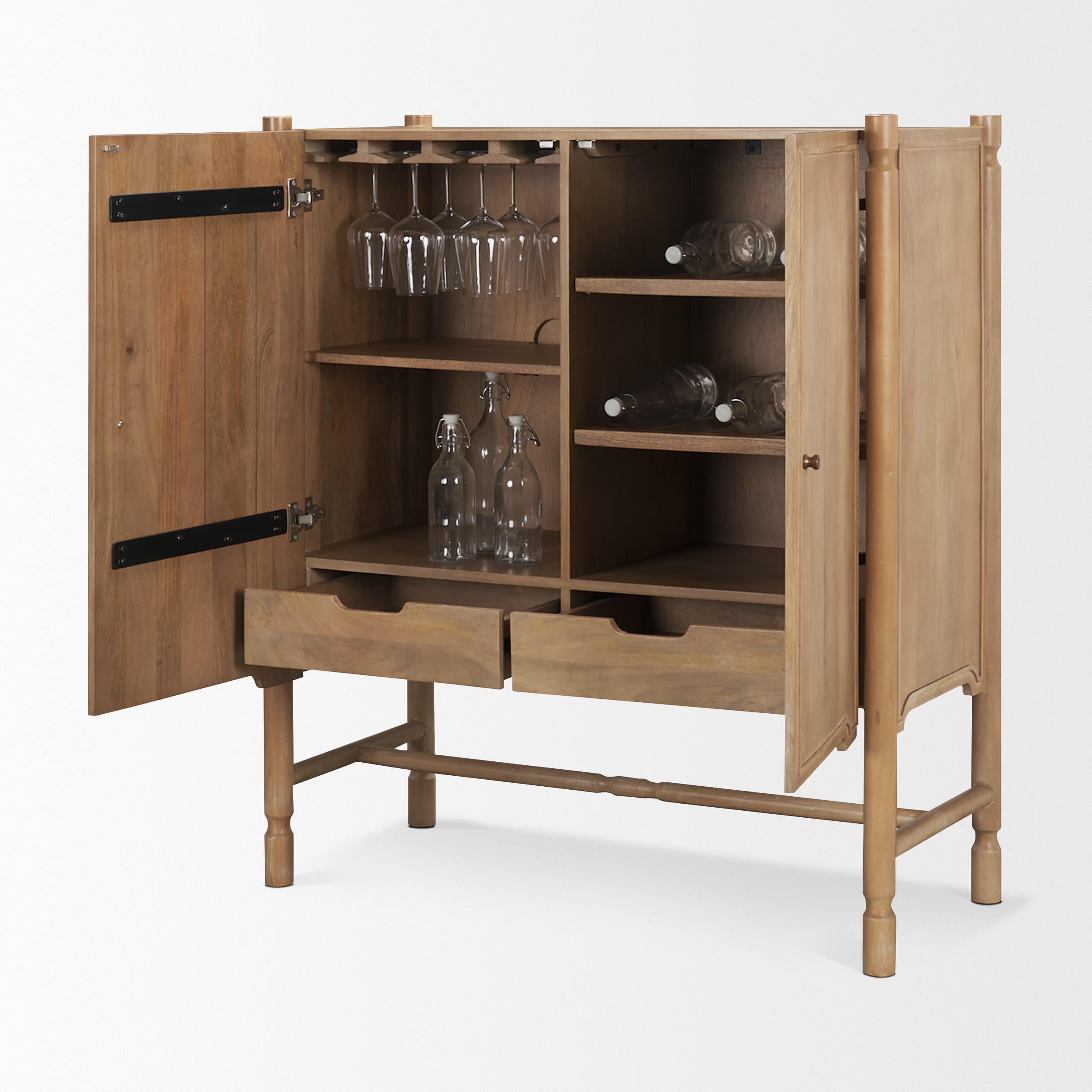 Phil Light Brown Wood 2 Door Bar Cabinet — product photograph