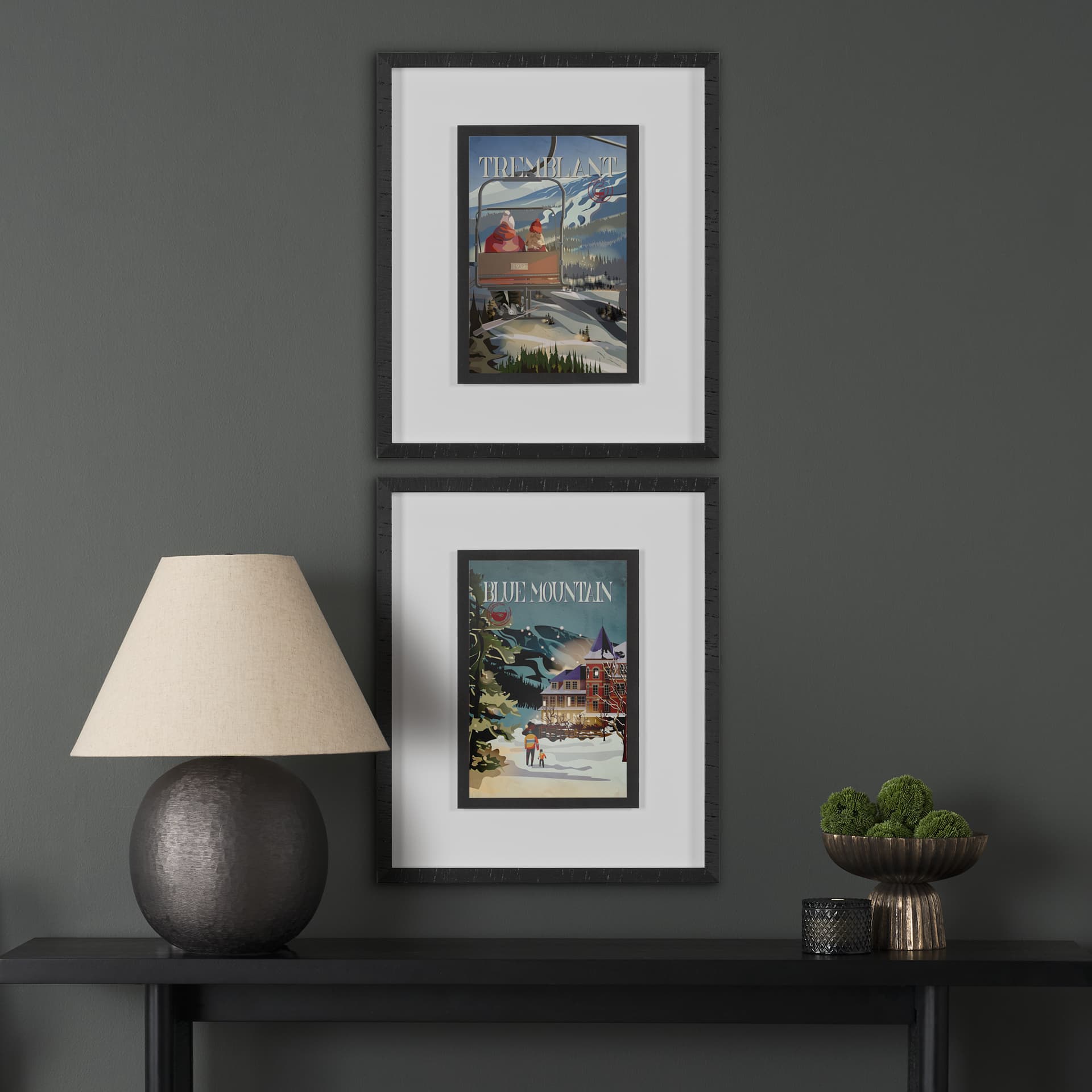 Tremblant Go Canada (M) by Mercana Studio a Framed Art Print Matted under Glass — in a styled room