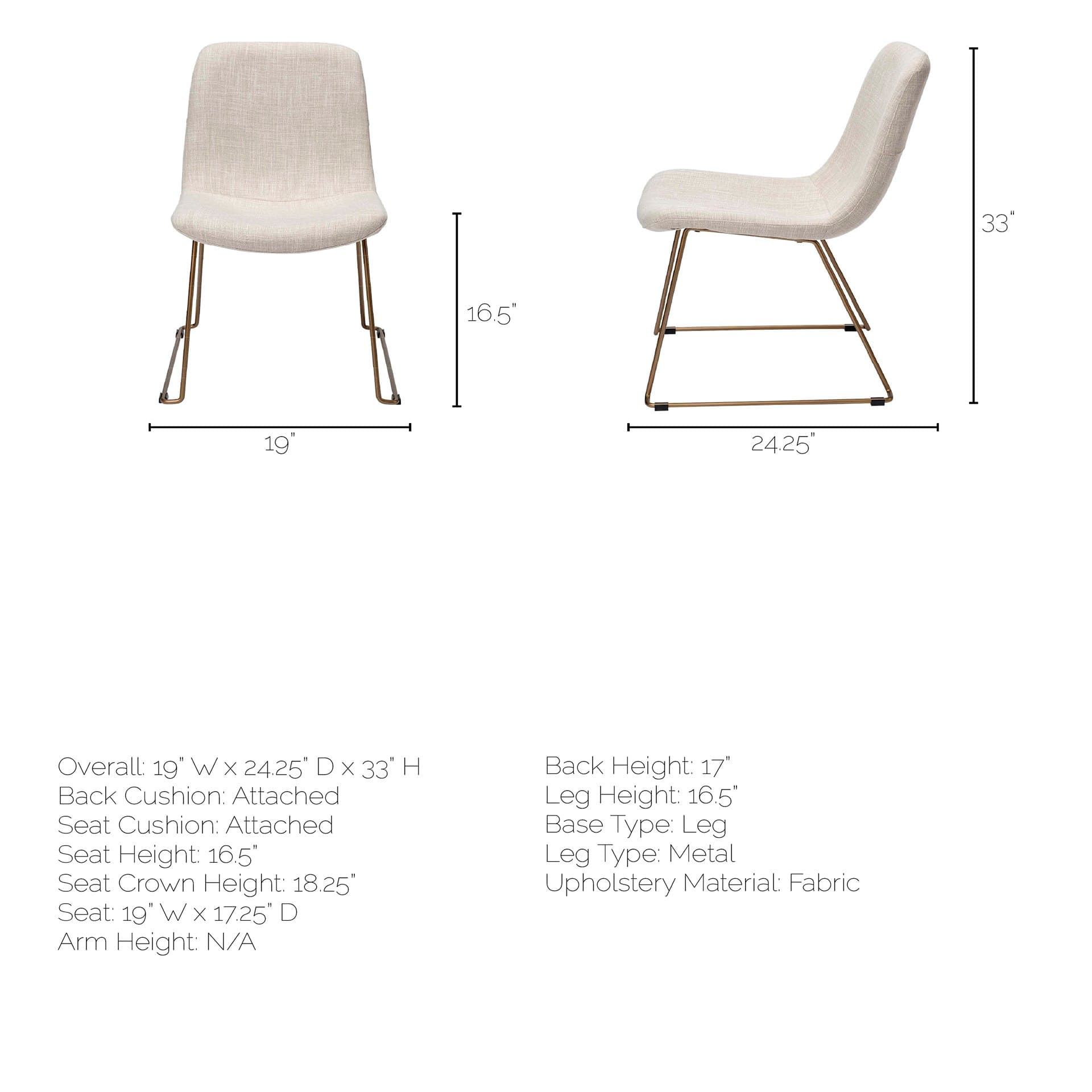 Sawyer Solid Back Dining Side Chair | Beige Fabric w/ Gold Metal — product photograph