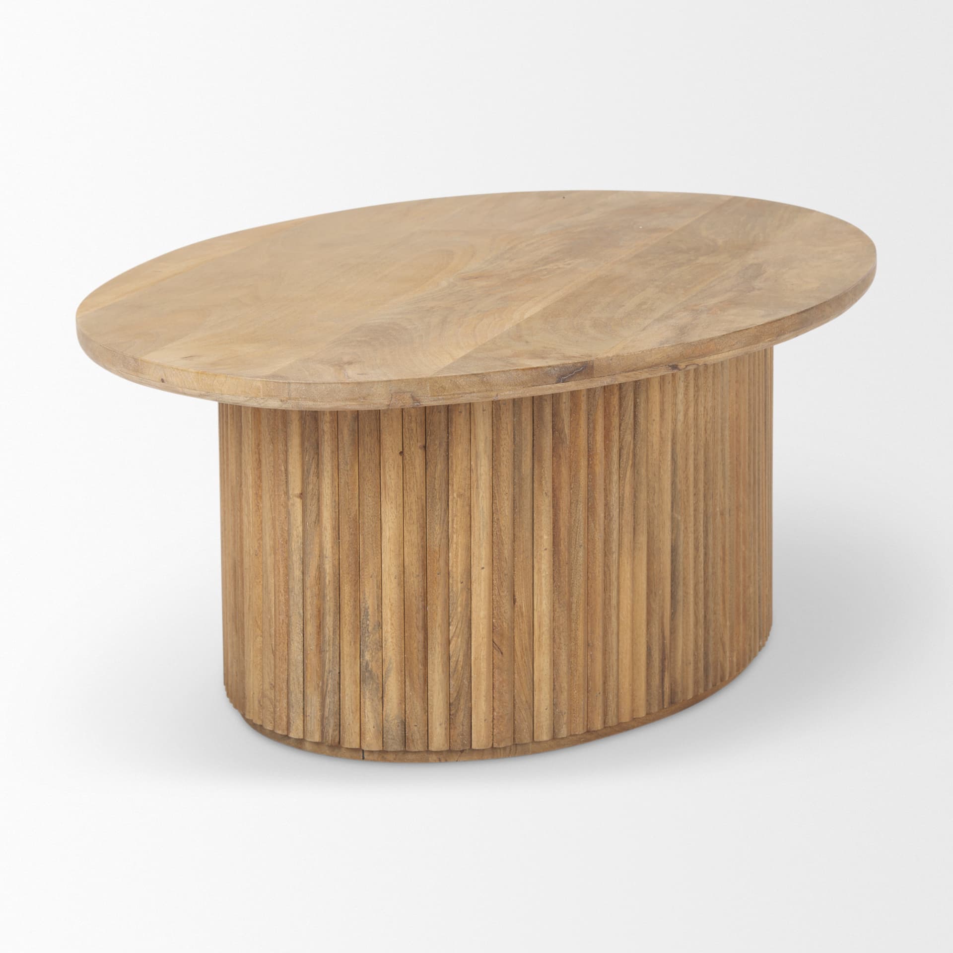 Terra 48L x 28W x 15H Light Brown Wood Oval Fluted Coffee Table — product photograph