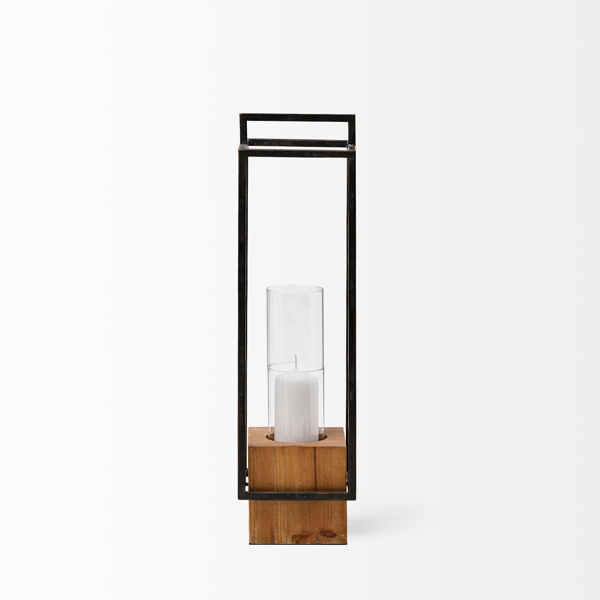 Orionis Large Wood w/ Black Metal Lantern Candle Holder — product photograph