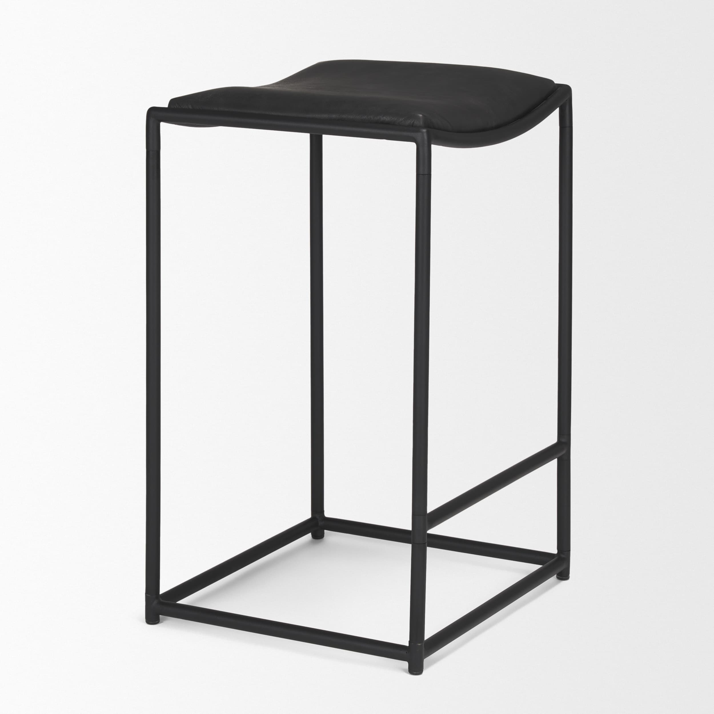 Taniel Backless 27.25in Seat Counter Stool | Black Leather w/ Metal — product photograph