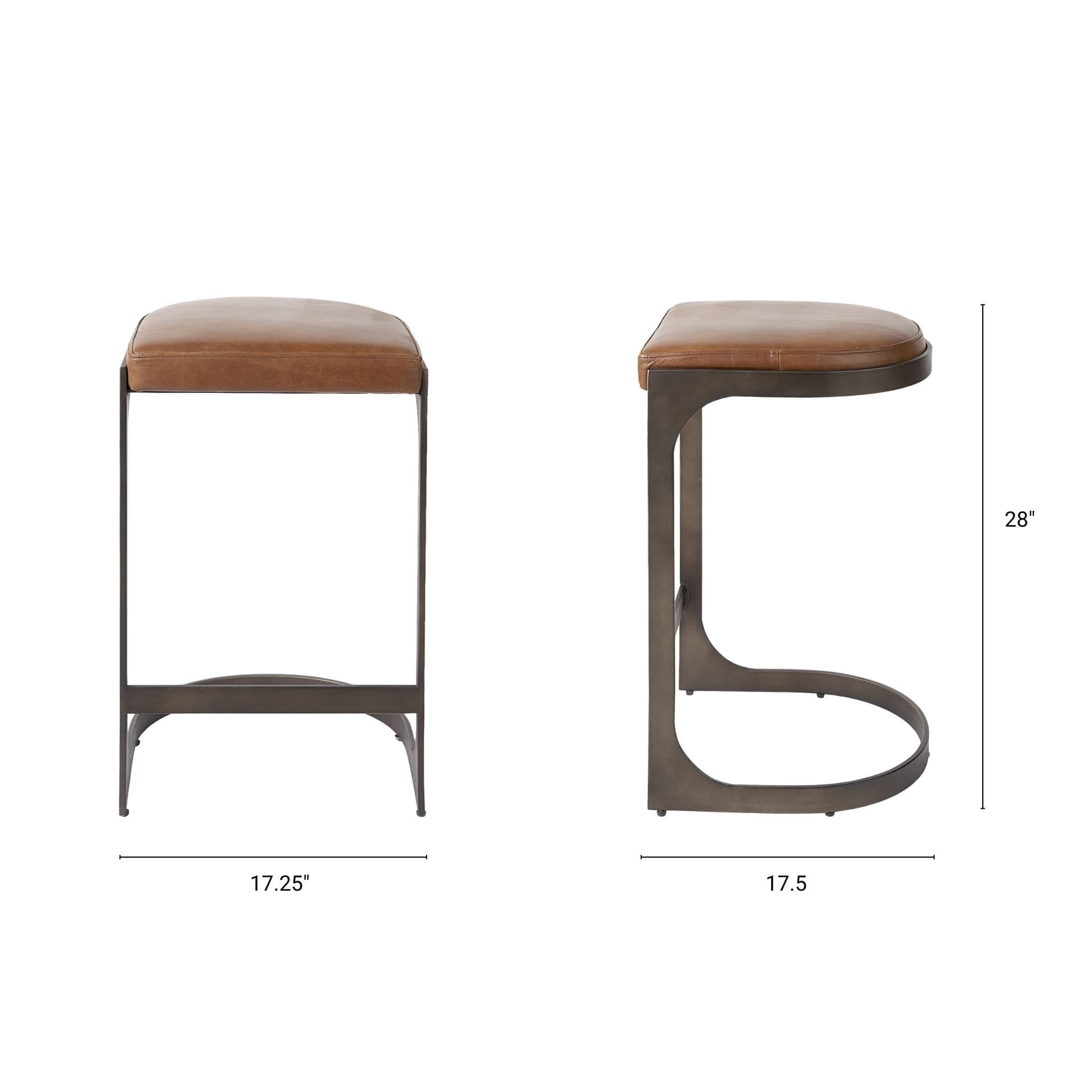 Tyson Backless 27.5in Seat Counter Stool | Brown Leather w/ Metal — product photograph