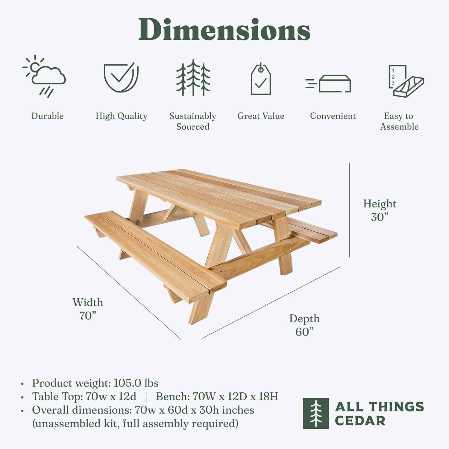 6-Ft Cedar Picnic Table — product photograph