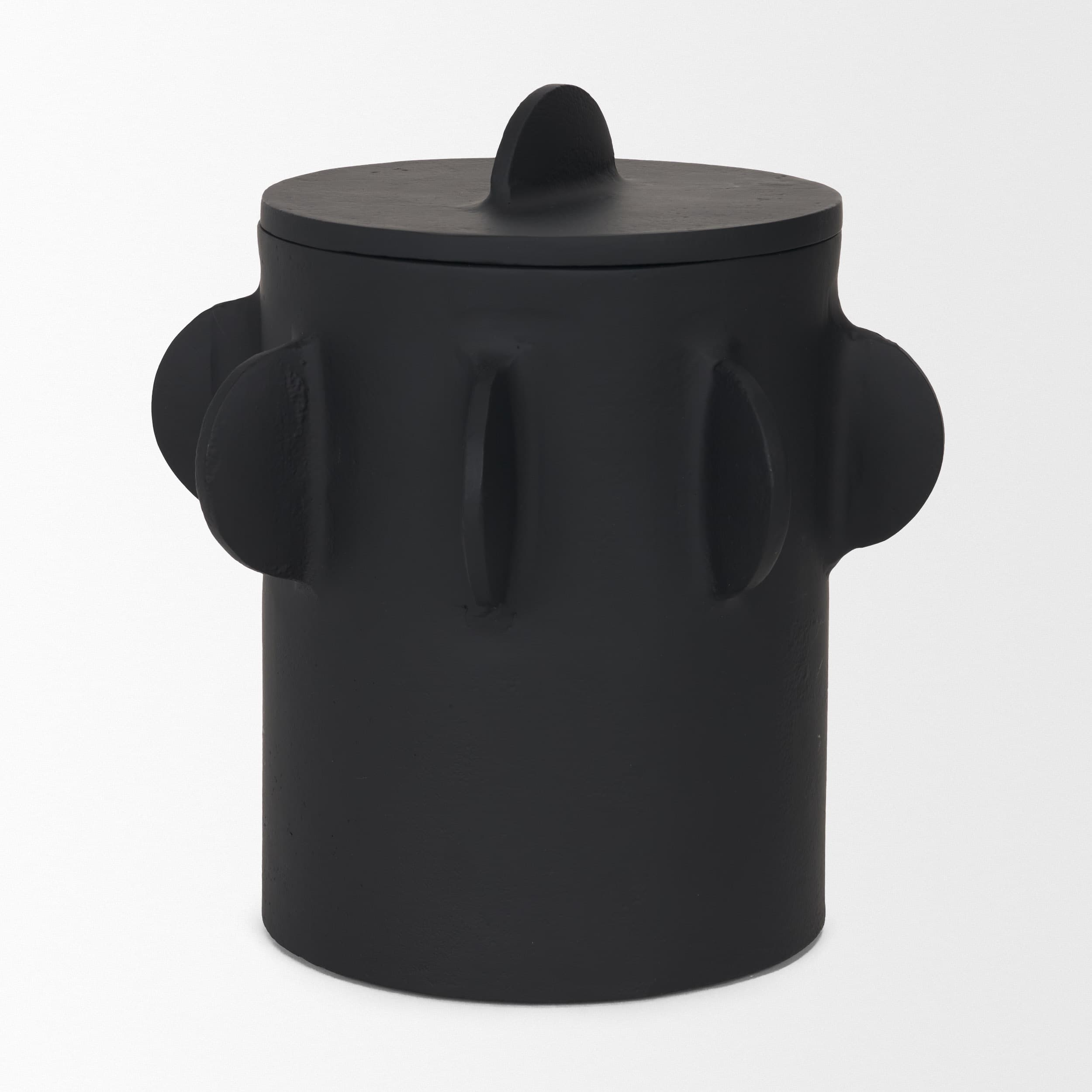Deacon Large Matte Black Metal Canister with Sculptural Handles — product photograph