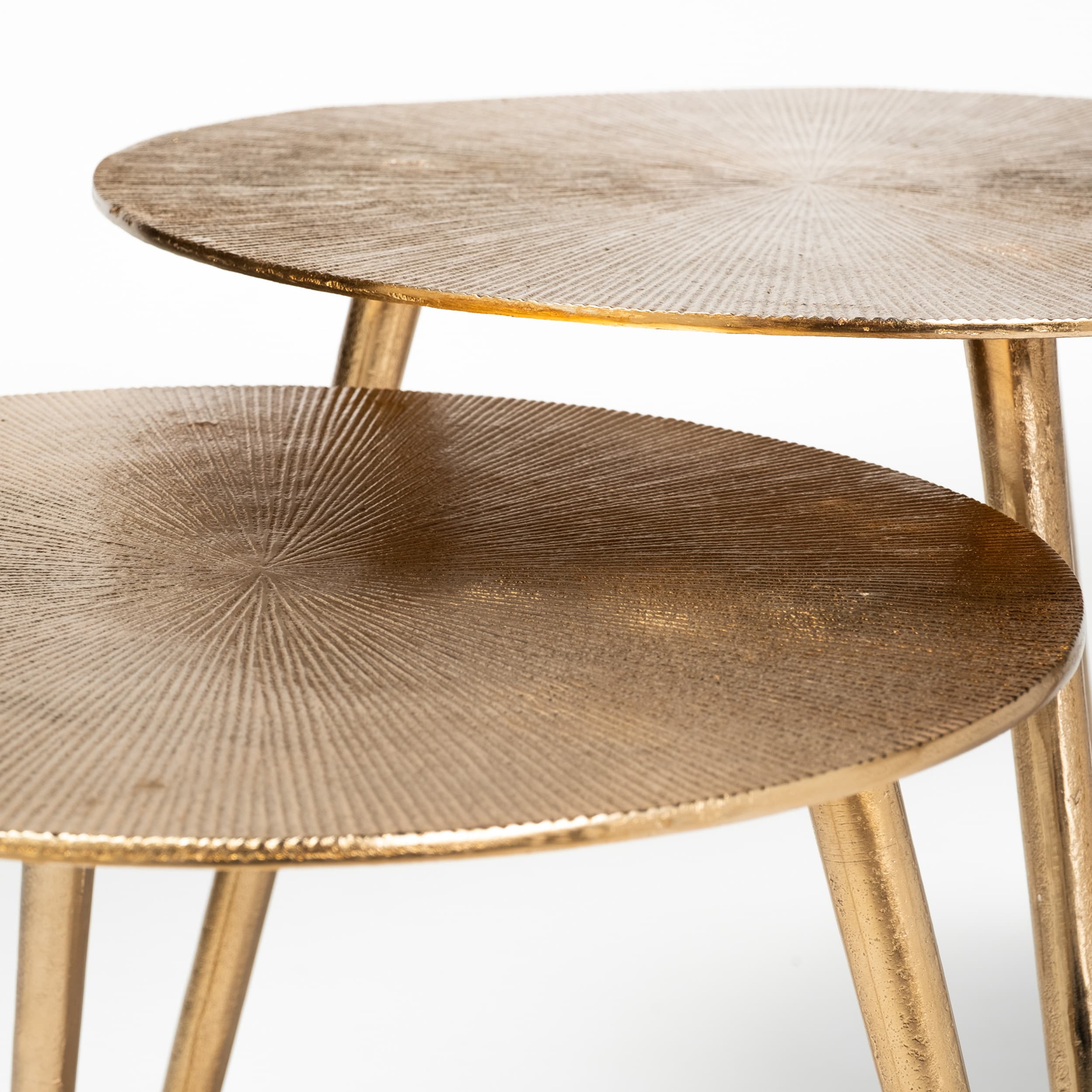Reva III (Small) 16L x 16W Gold Round Top Cast Aluminum Accent Table — product photograph