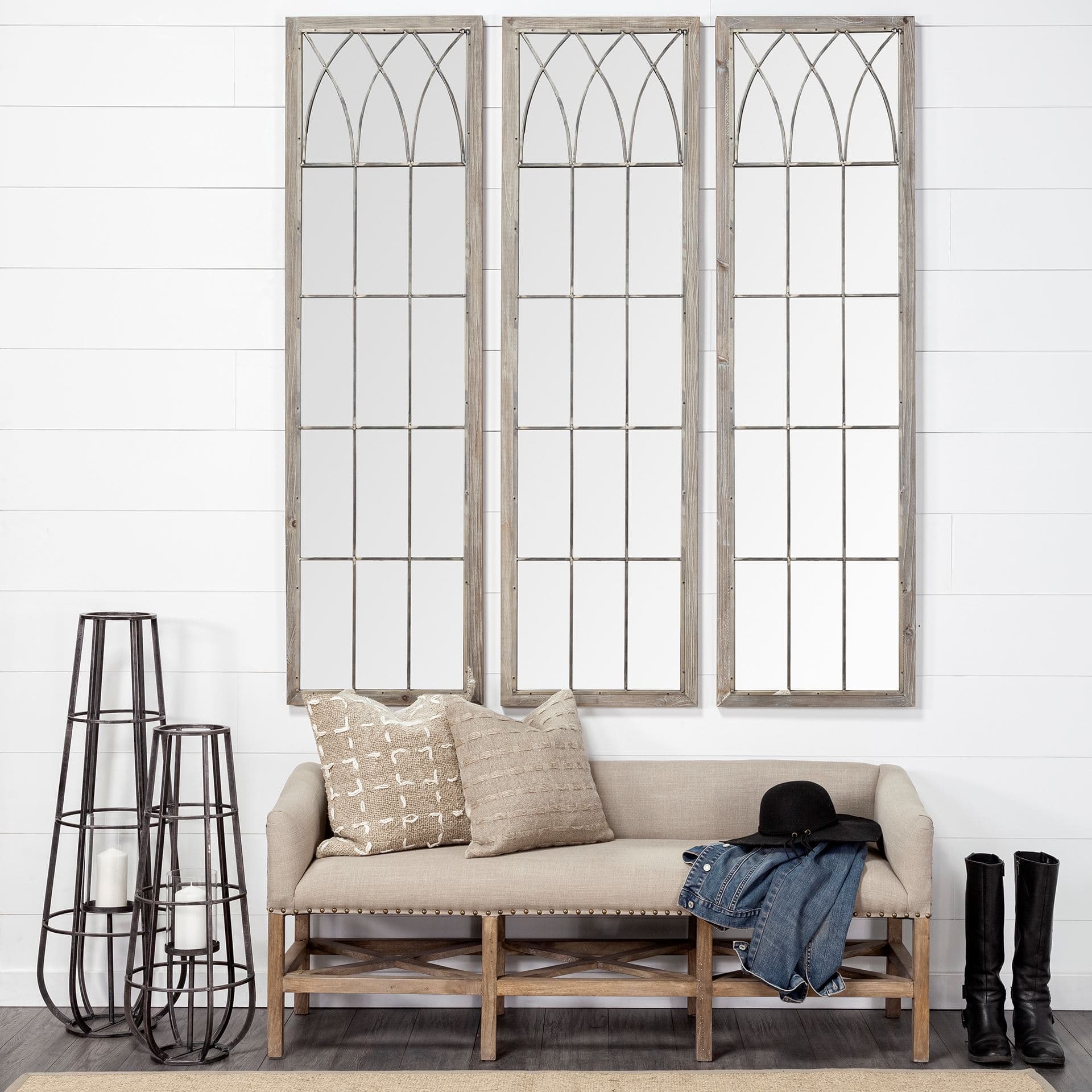 Bella Small Black Metal Cylindrical Cage Candle Holder Lantern — in a styled room