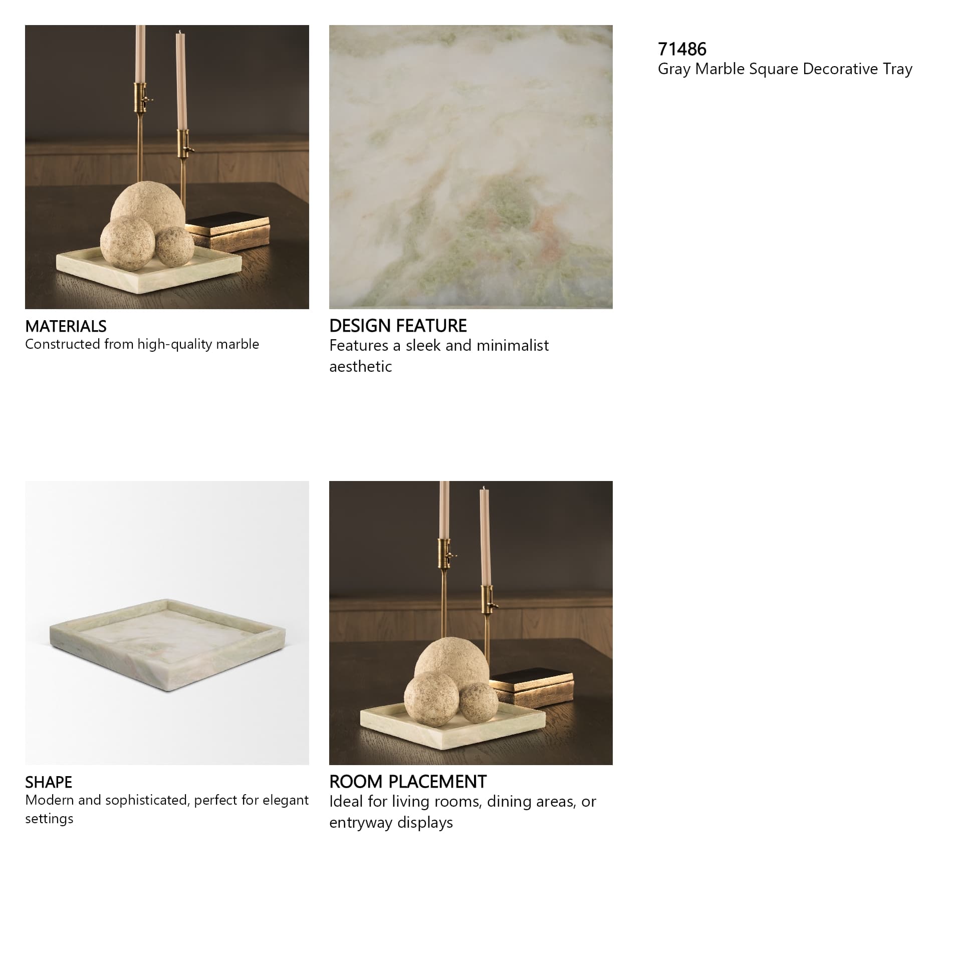Stratus Gray Marble Square Decorative Tray — in a styled room