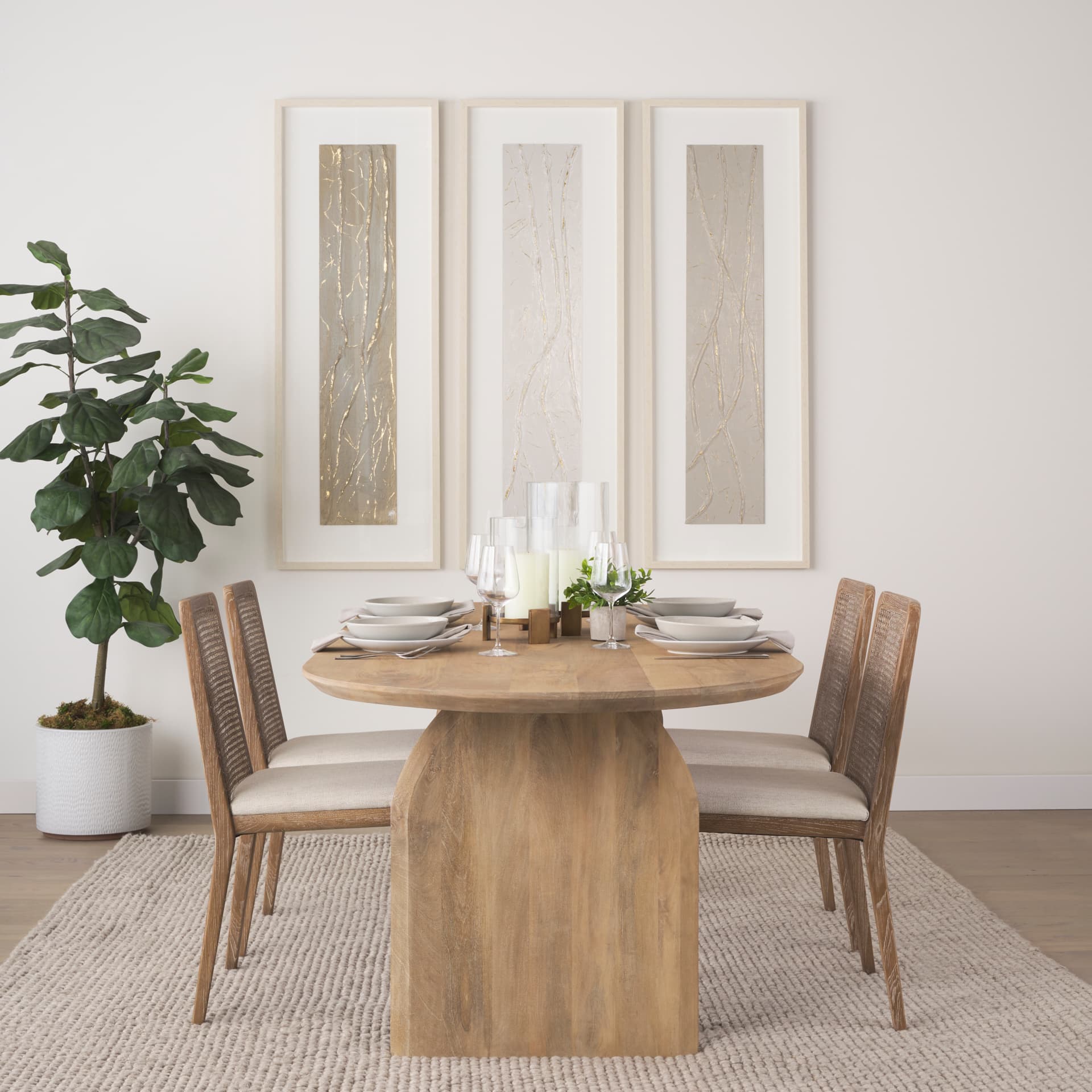Clara Cane Back Dining Side Chair | Cream Fabric w/ Brown Wood — product photograph