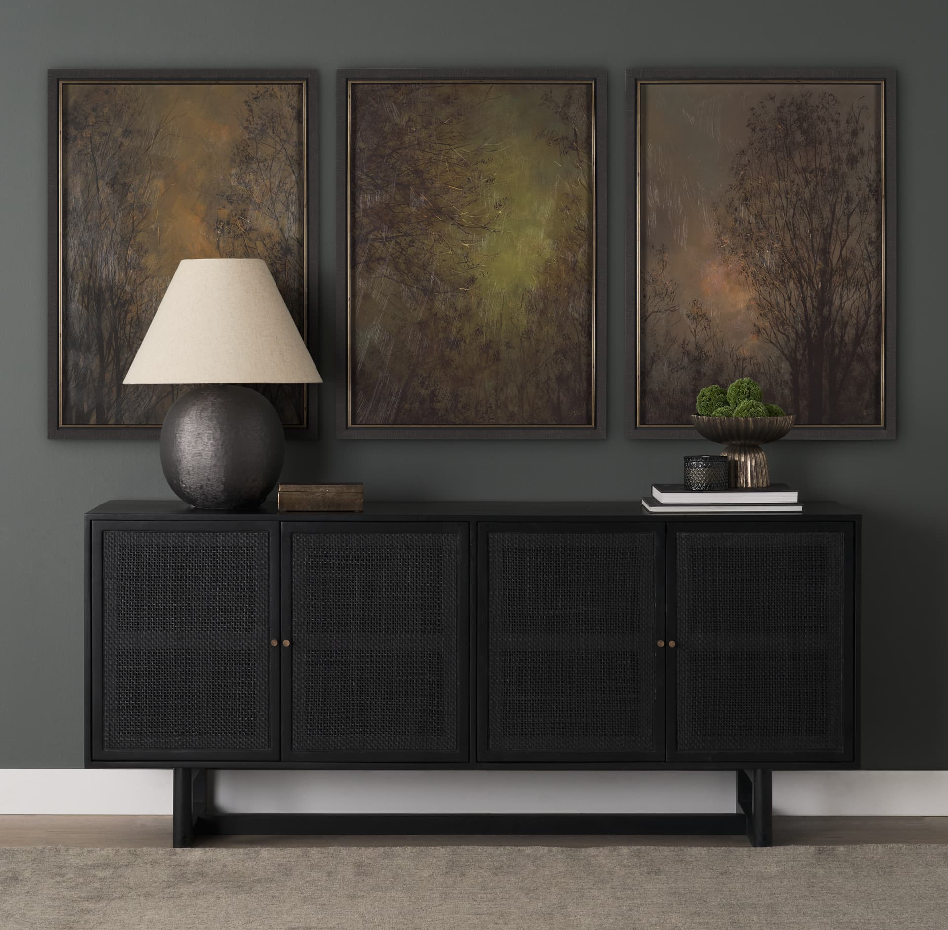 Nights Sky II by Mercana Studio a Hand Embellished Decograph Framed Art Print — in a styled room