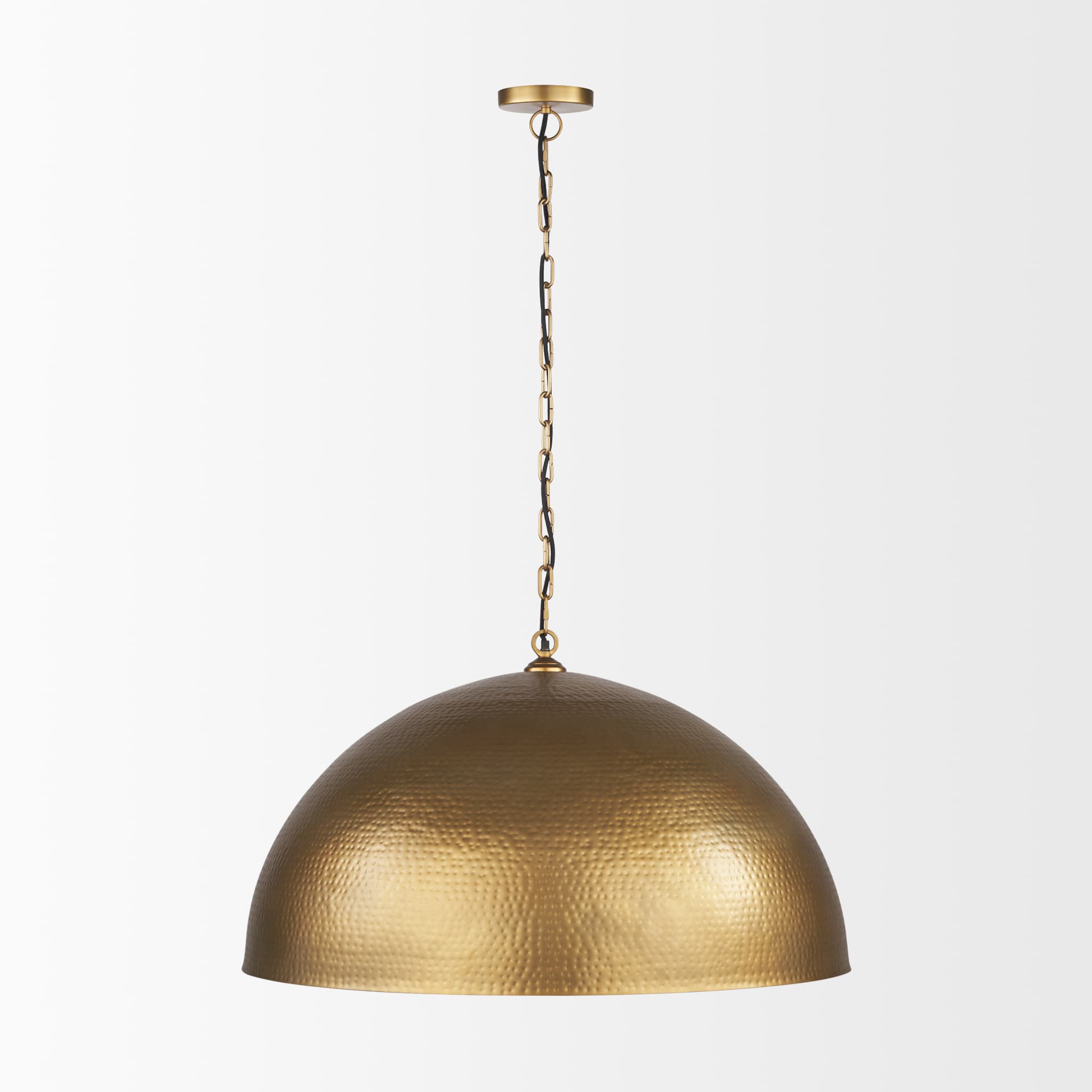 Karina 36" Round Brass-tone Hammered Metal Dome Pendant Light — product photograph