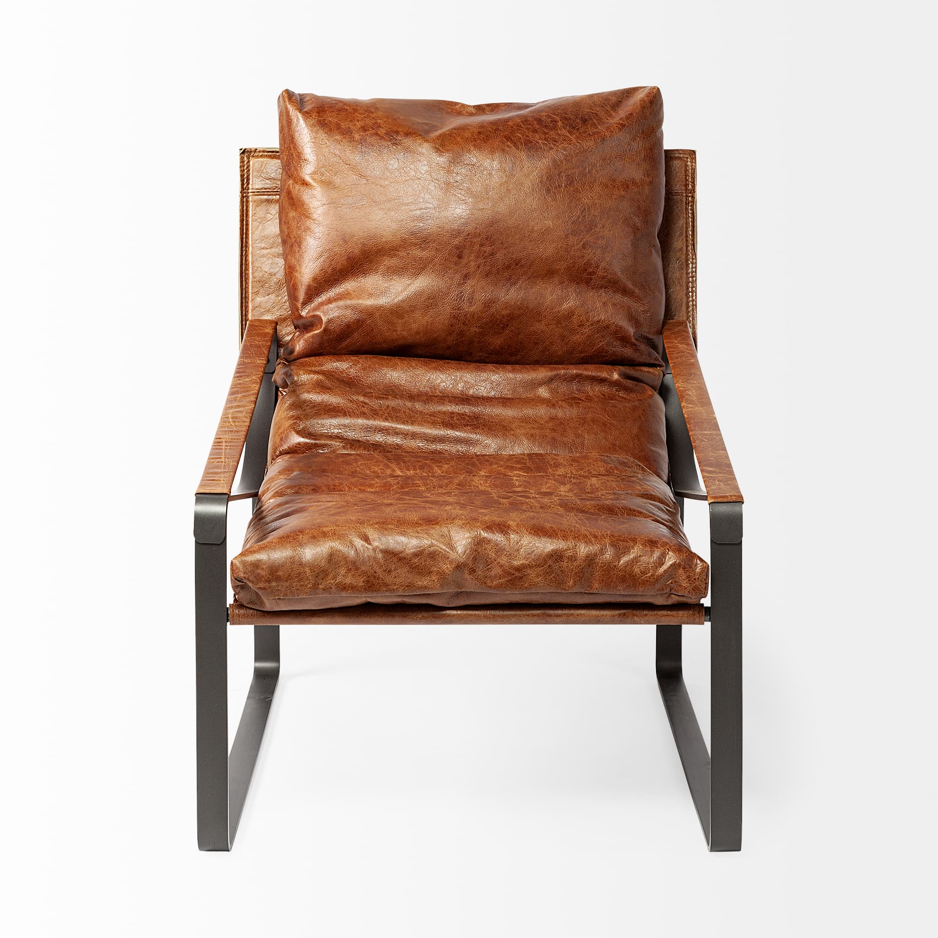 Hornet I 27.0L x 35.0W x 36.0H Brown Leather Unibody Seat w/ Black Metal Frame Accent Chair — product photograph