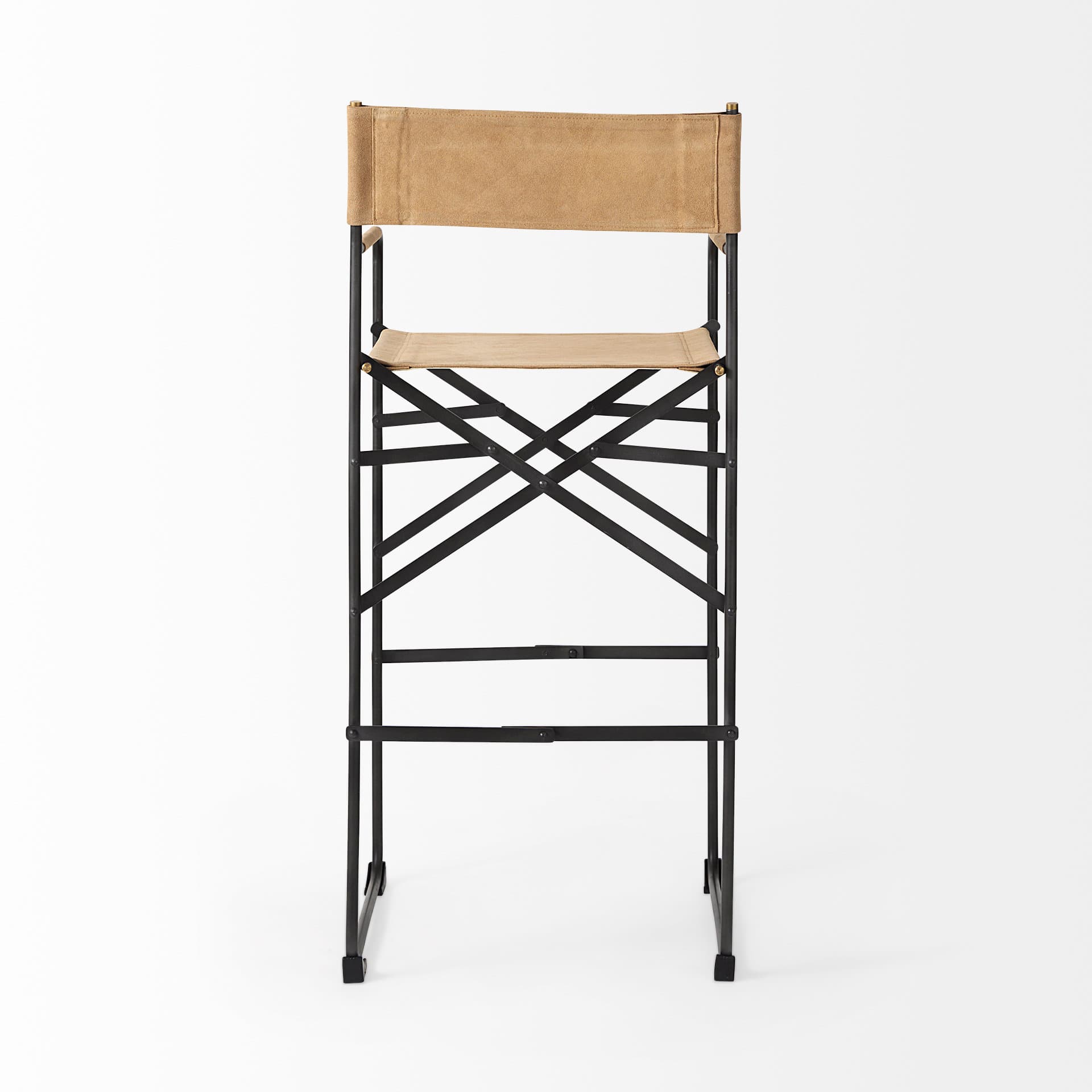 Direttore Backless 44.1in Seat Bar Stool | Brown Leather w/ Black Iron — product photograph