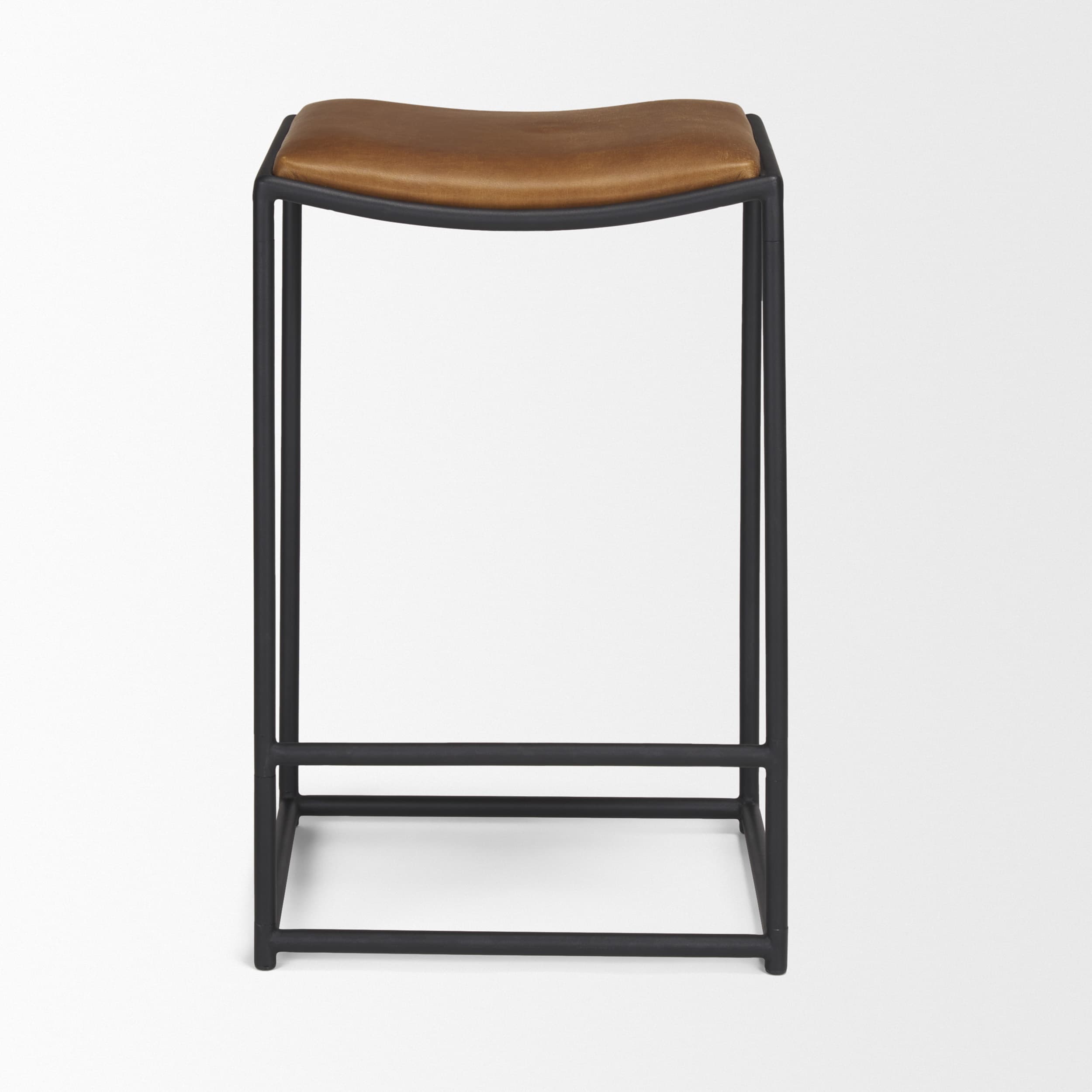 Taniel Backless 27.25in Seat Counter Stool | Brown Leather w/ Metal — product photograph