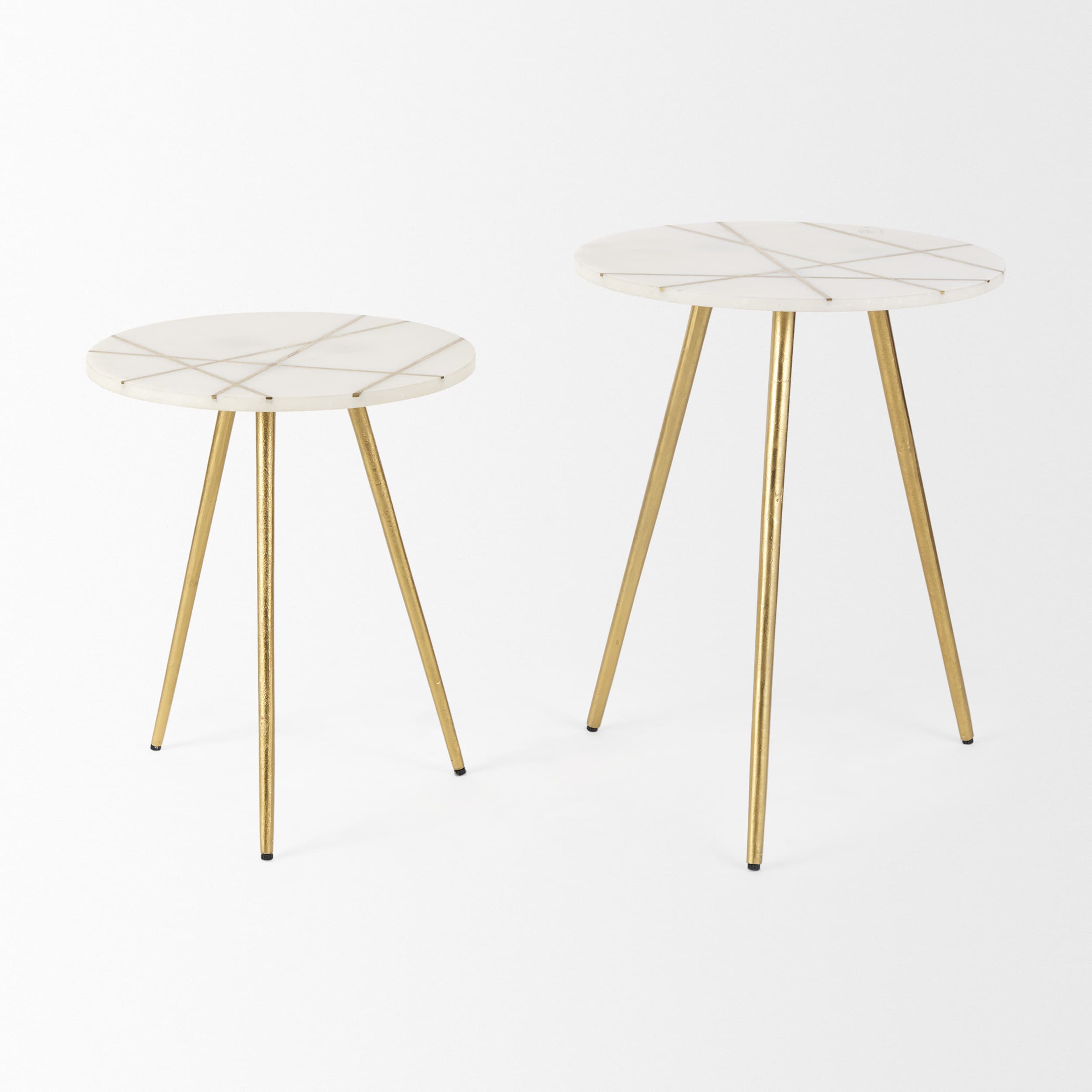 Vivienne 16.0L x 16.0W x 19.0H White Marble W/Antique Gold Metal Round Small Side Table — product photograph
