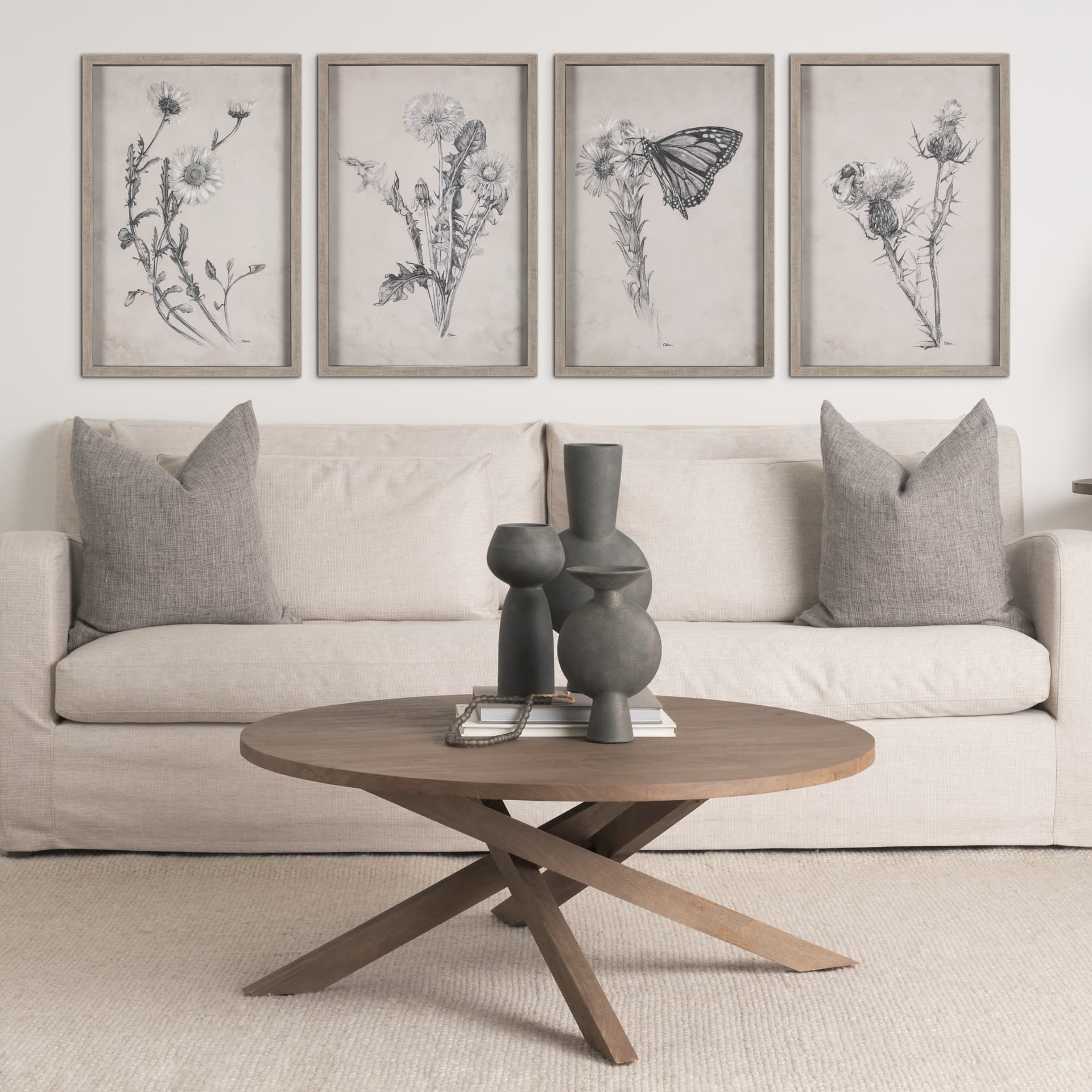 Dandelion Drawing II by Mercana Studio Hand Embellished Textured Framed Art Print Matted under Glass — in a styled room