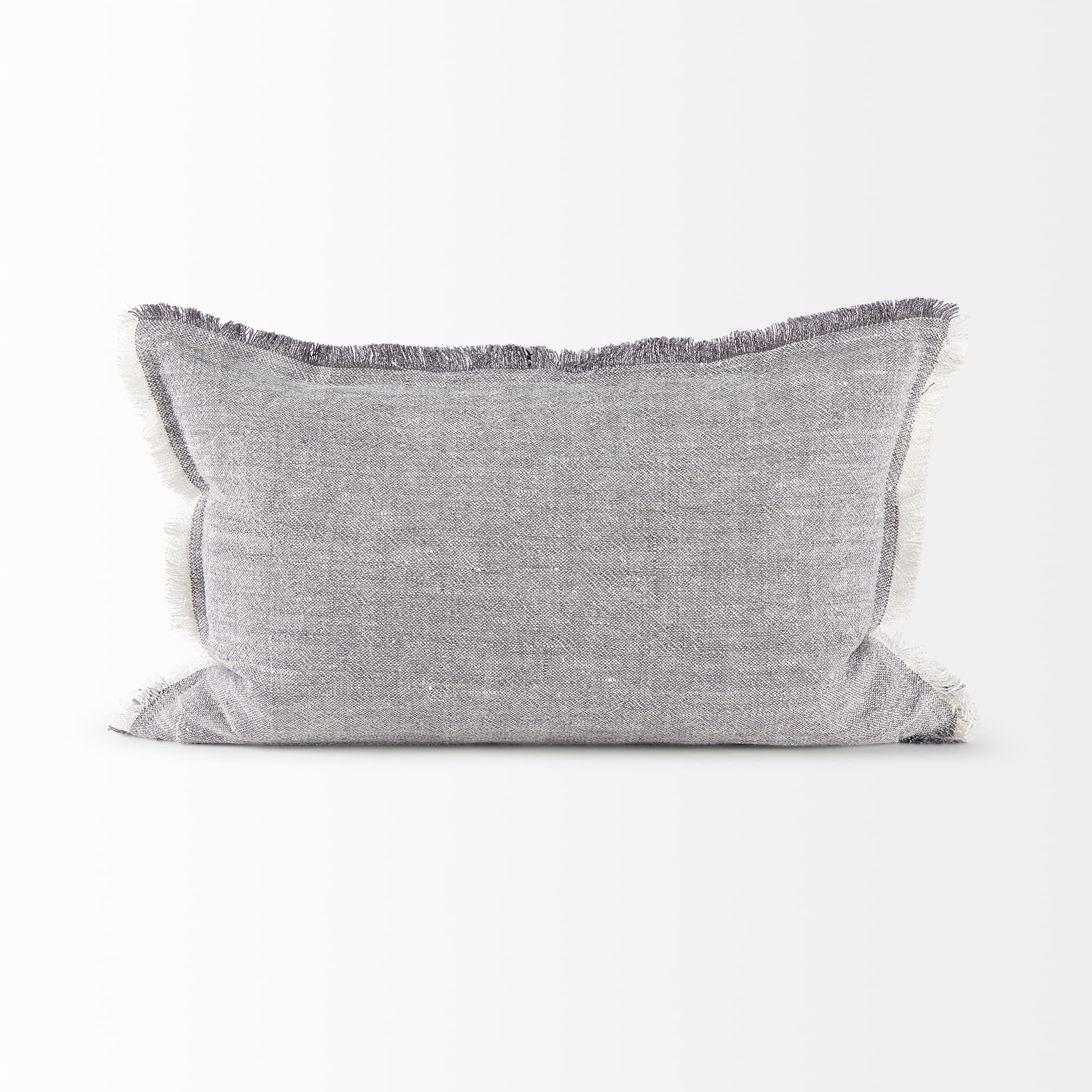 Thais 13x21 Gray Fabric Fringed Pillow Cover w/Down Filler — product photograph