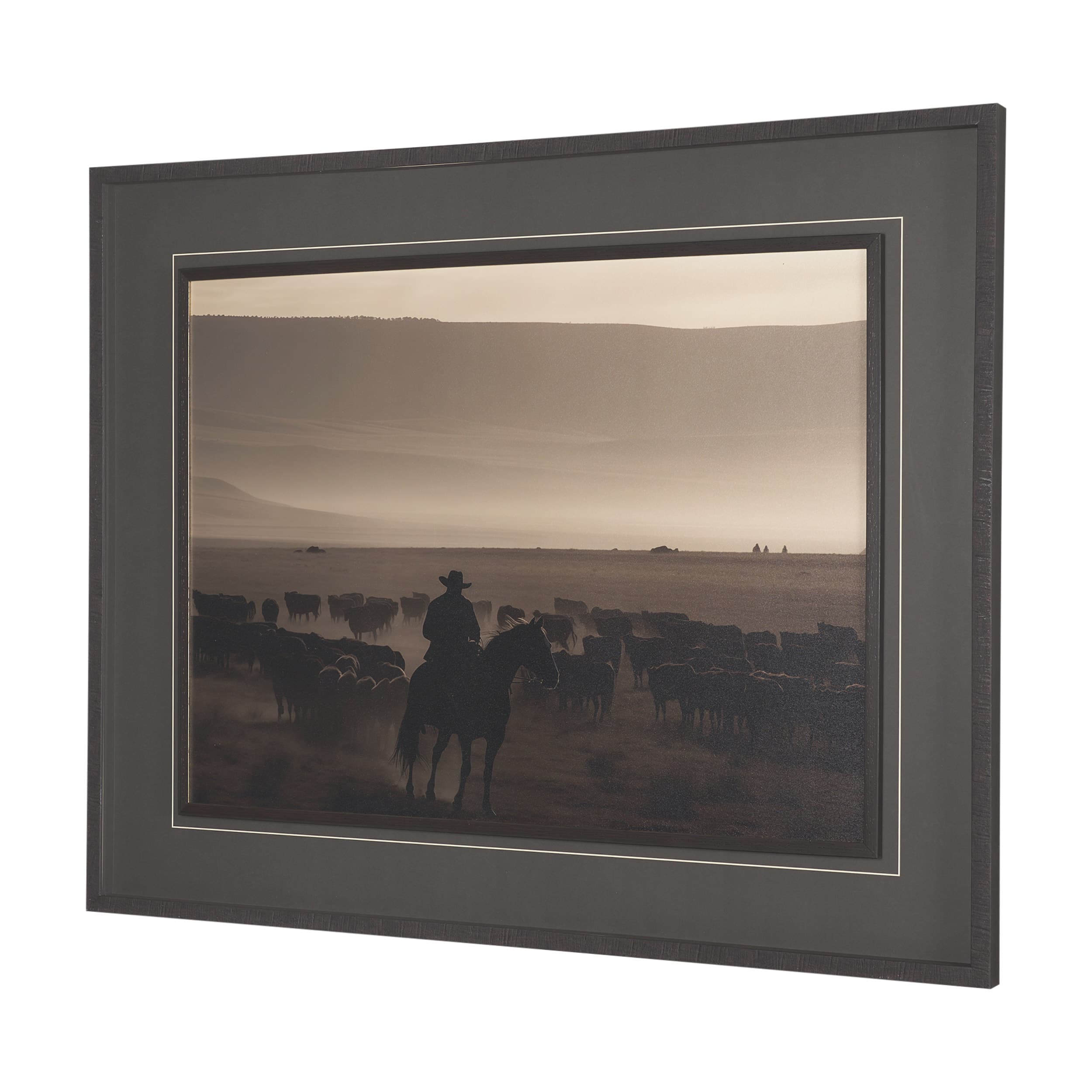 Golden Hour Cowboy Herd by Andreas Magnusson Textured FramedPhoto Print Matted under Glass — product photograph