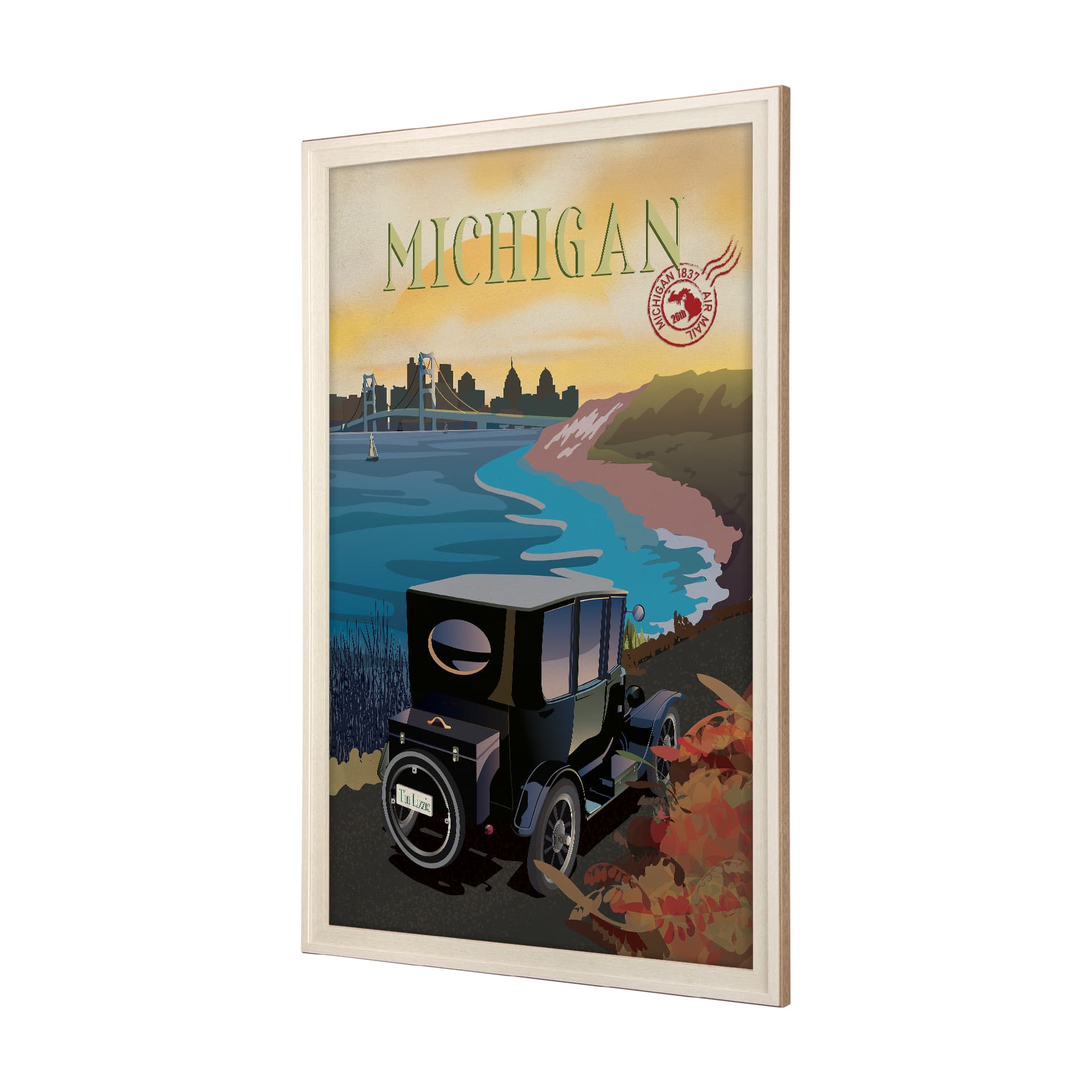 Michigan Go USA (XL) by Mercana Studio a Hand Embellished Decograph Framed Art Print under Glass — product photograph