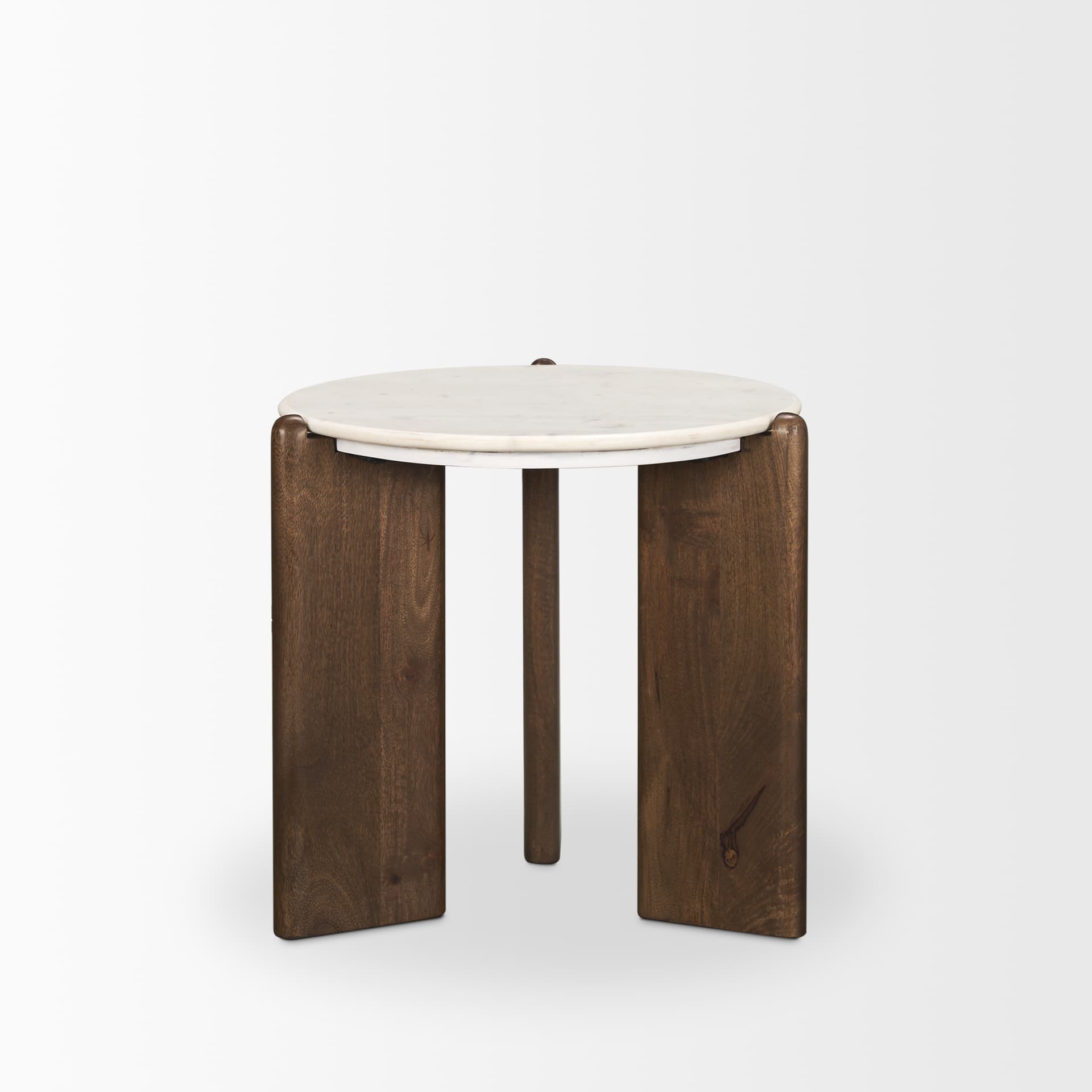 Rumer Dark Brown Wood w/ White Marble Side Table — product photograph