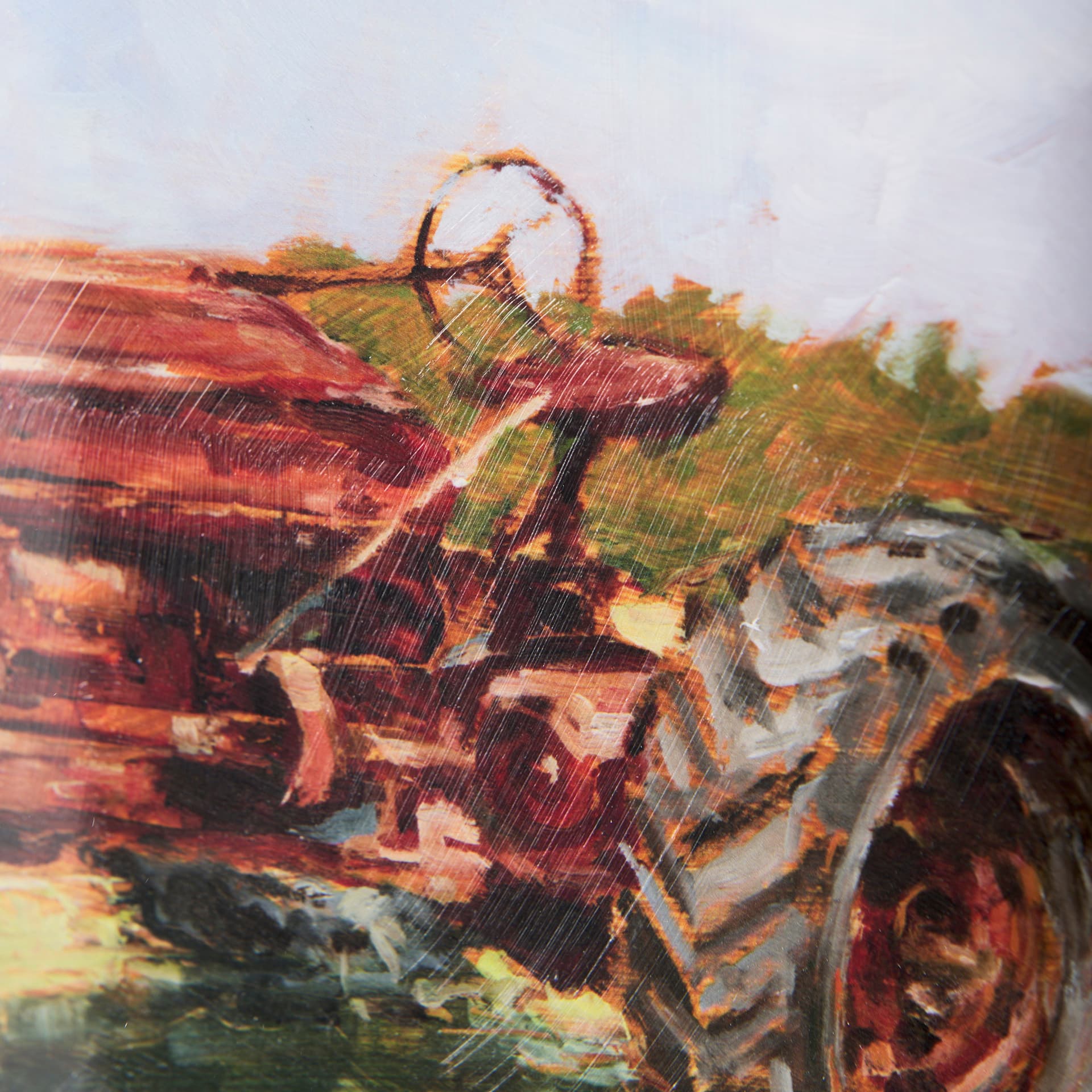 Rustic Tractors II by Mercana Studio a Hand Embellished Textured Framed Art Print Matted under Glass — product photograph