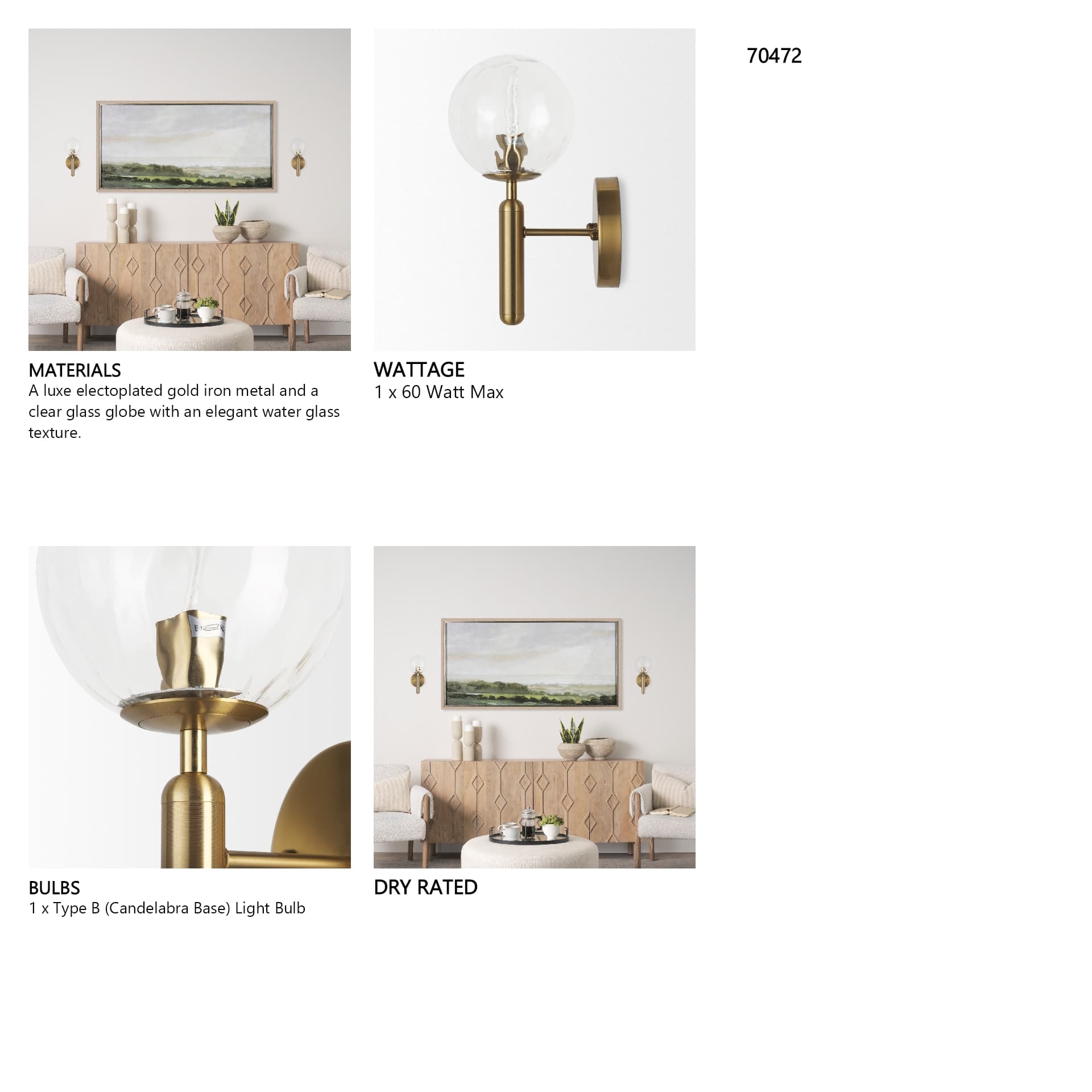Britton Gold Metal w/ Clear Glass Globe 1-Light Wall Sconce — in a styled room