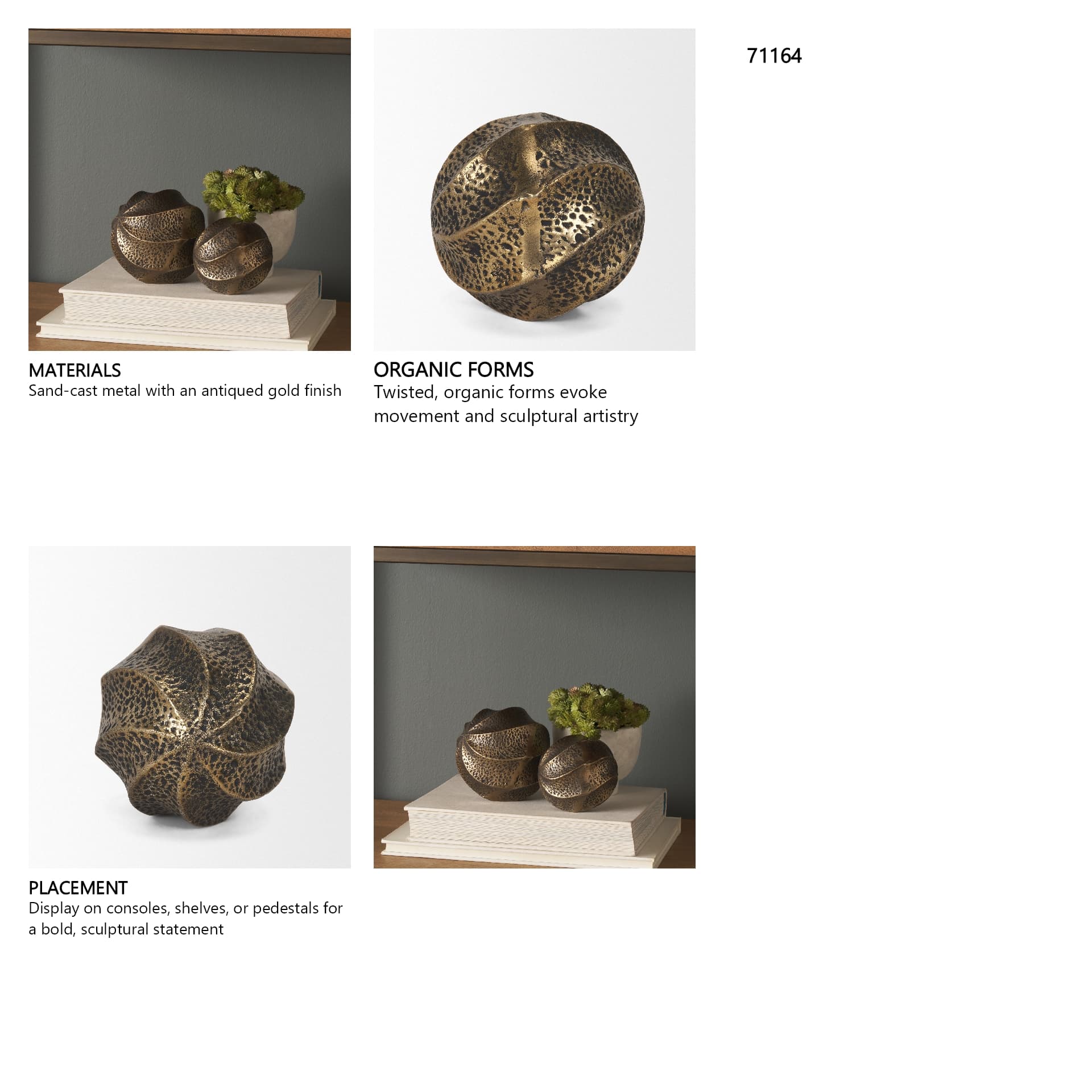 Imani Small Sculptural Textured Antiqued Gold Metal Decorative Orb Object — in a styled room