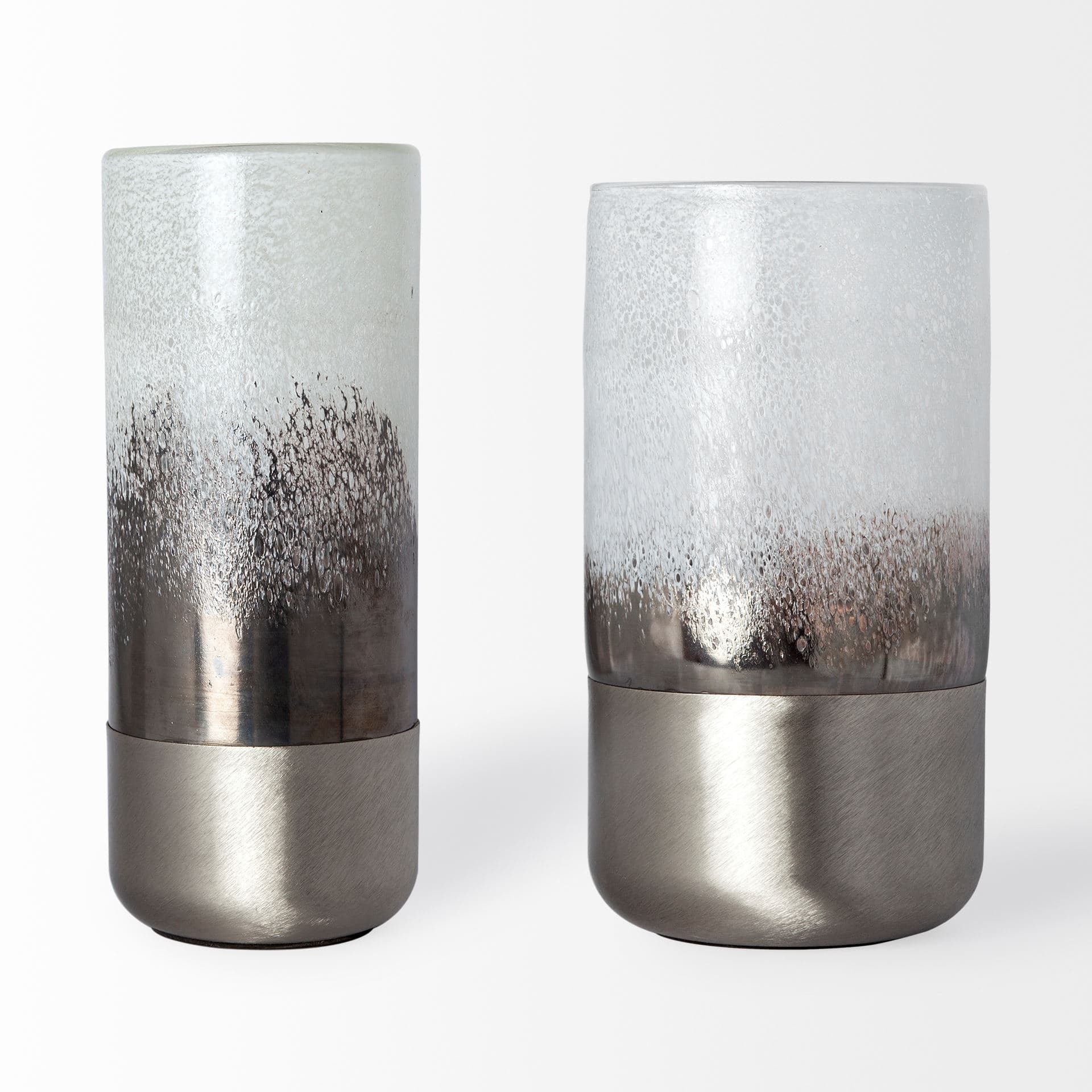 Baltic I Tall White Brushed Silver Metal Bottom Glass Vase — product photograph