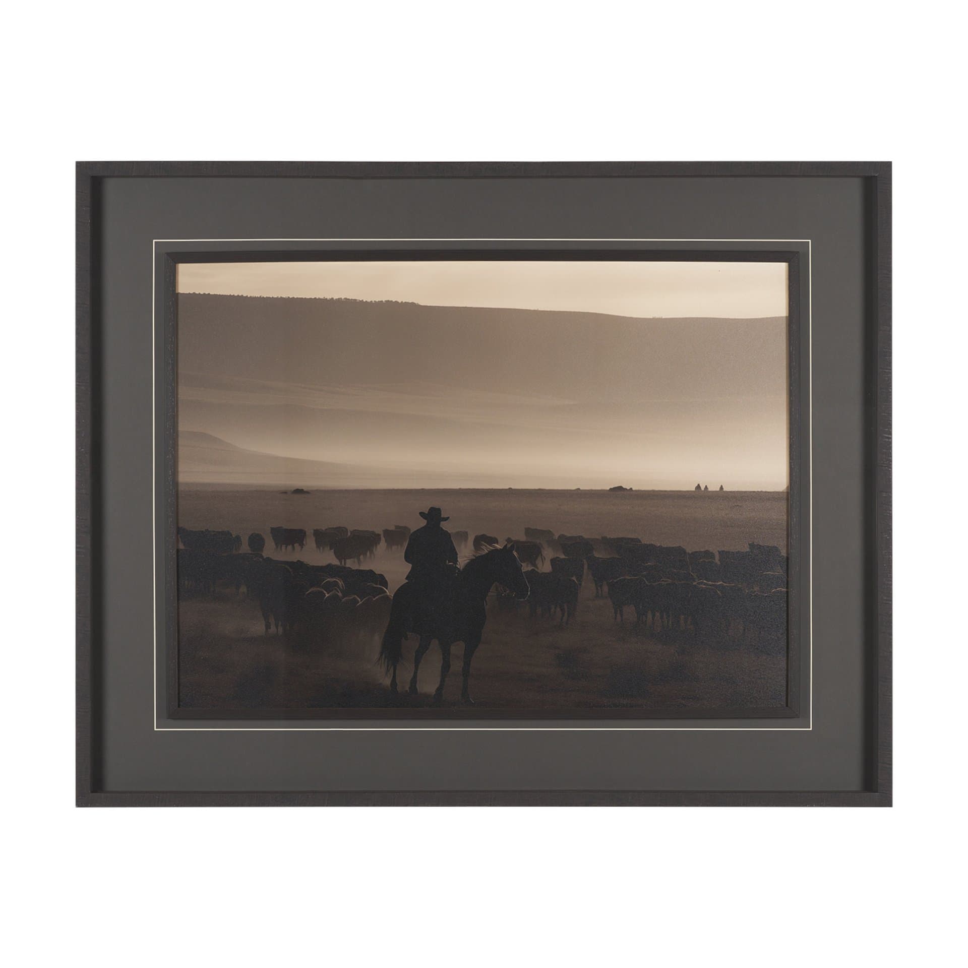 Golden Hour Cowboy Herd by Andreas Magnusson Textured FramedPhoto Print Matted under Glass — product photograph