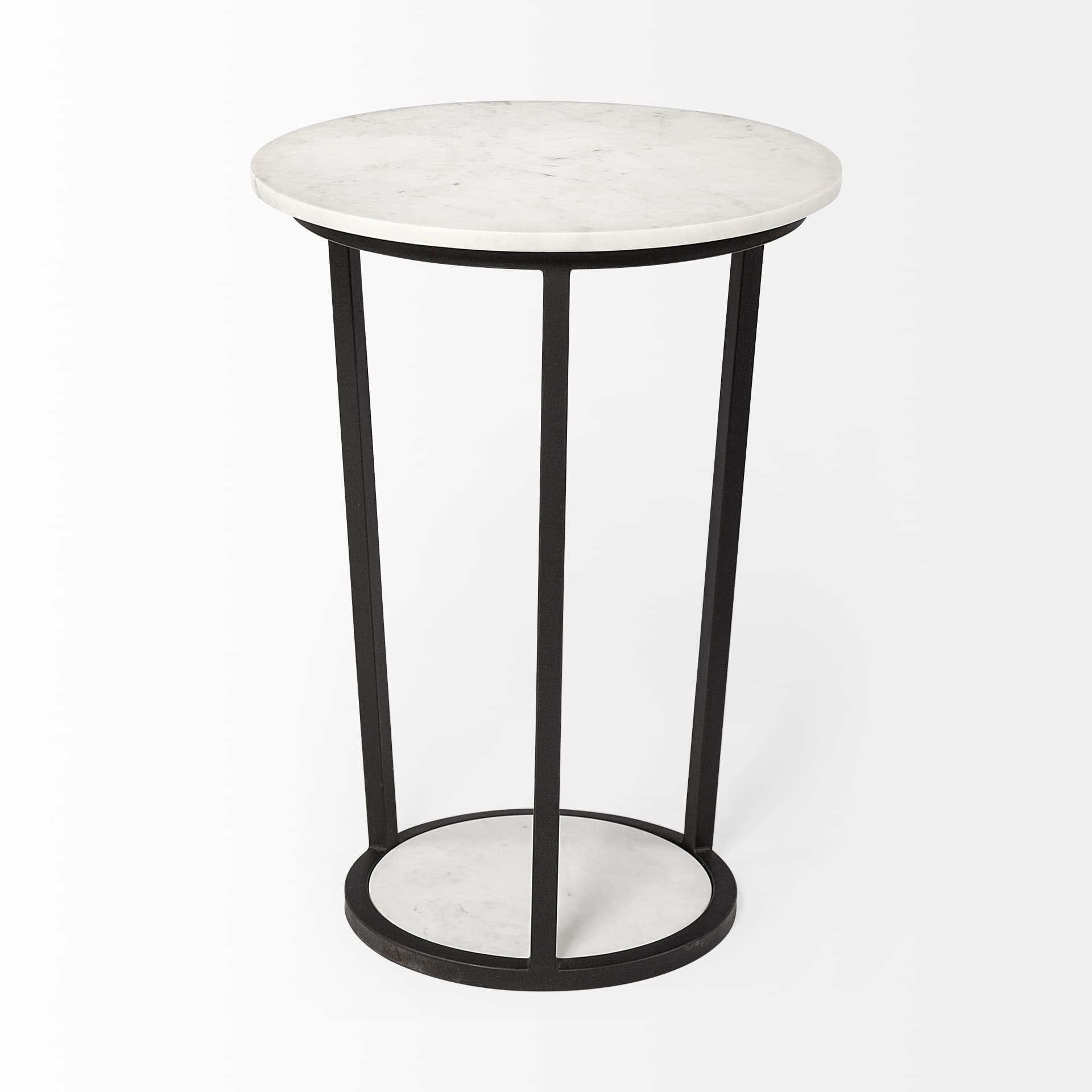 Bombola II (Large) 18L x 18W White Round Marble Top W/Black Metal Frame Accent Table — product photograph
