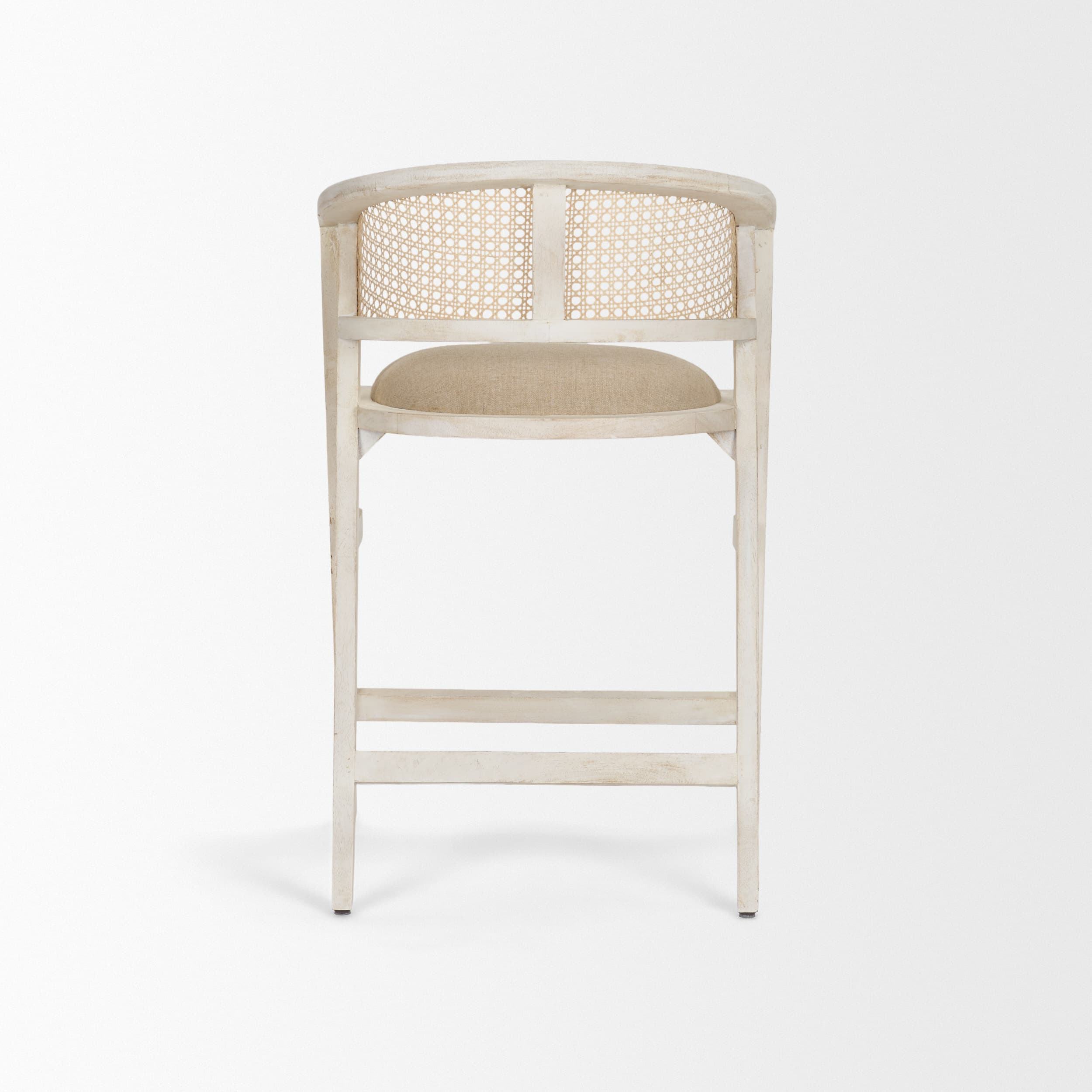 Tabitha Low Back 26.75in Seat Counter Stool | Beige Fabric w/ Wood — product photograph