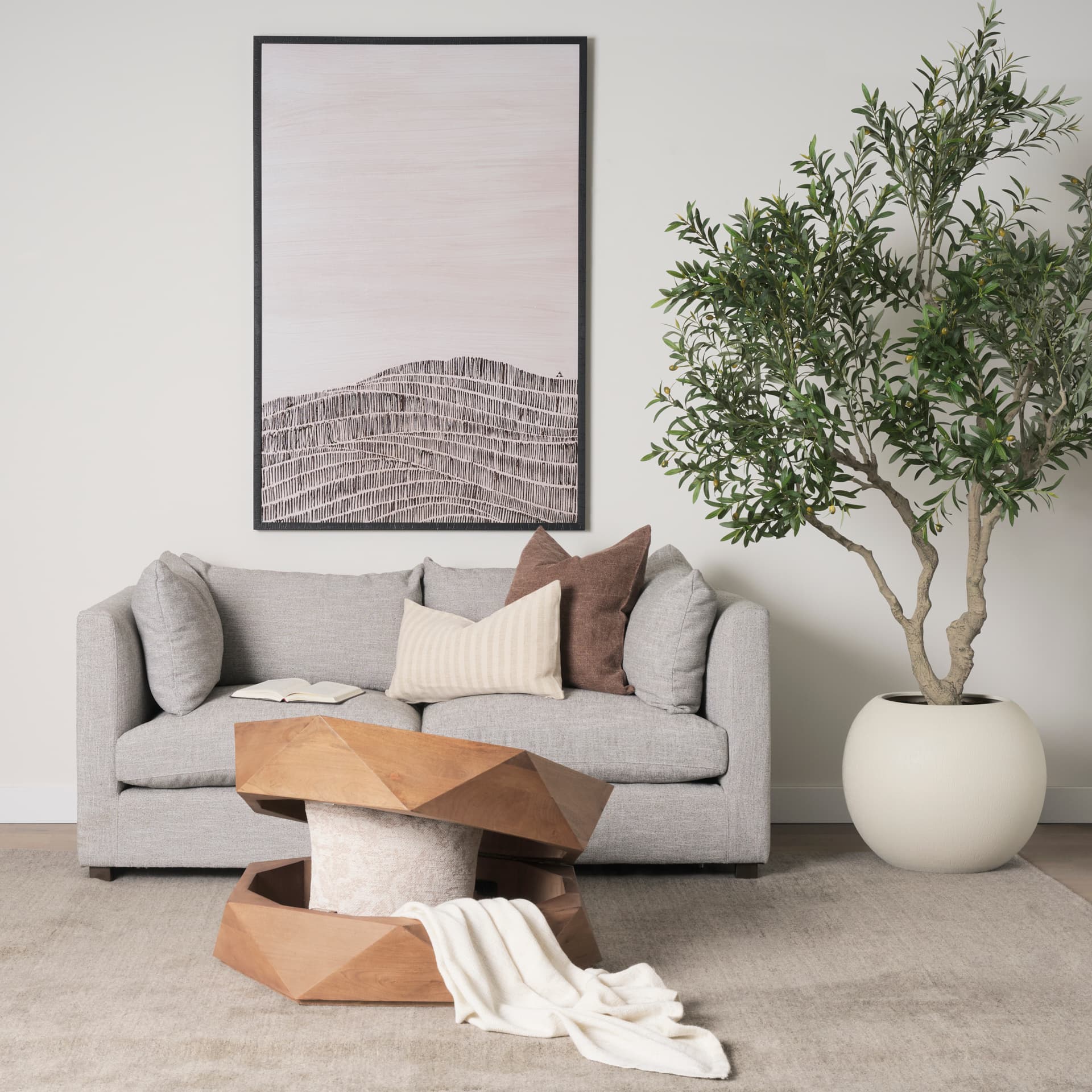 Arreto 36" Hexagonal Hinged Solid Wood Top and Base Coffee Table — in a styled room