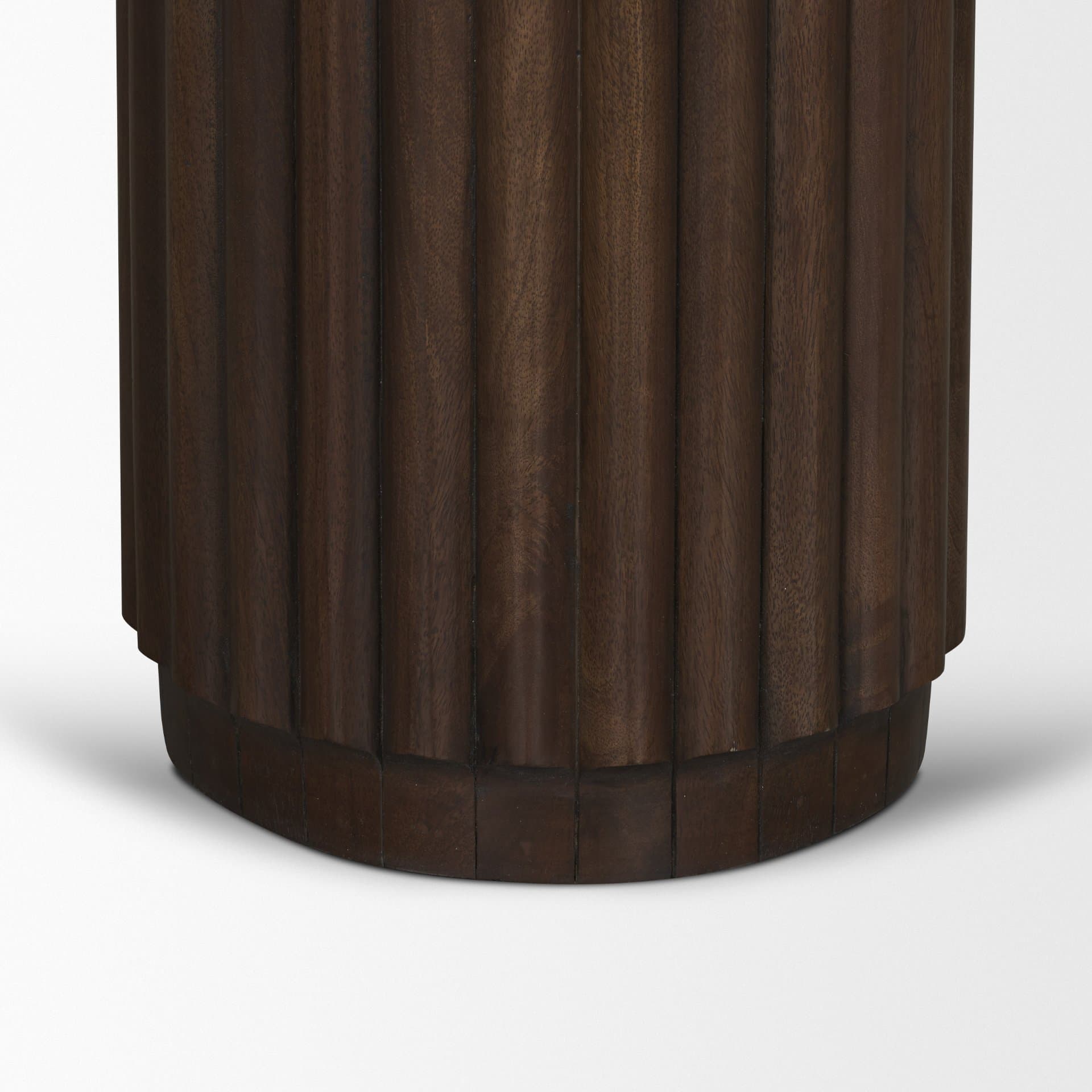 Marbrello Pink Marble Top Espresso Brown Fluted Wood Round Side Table — product photograph