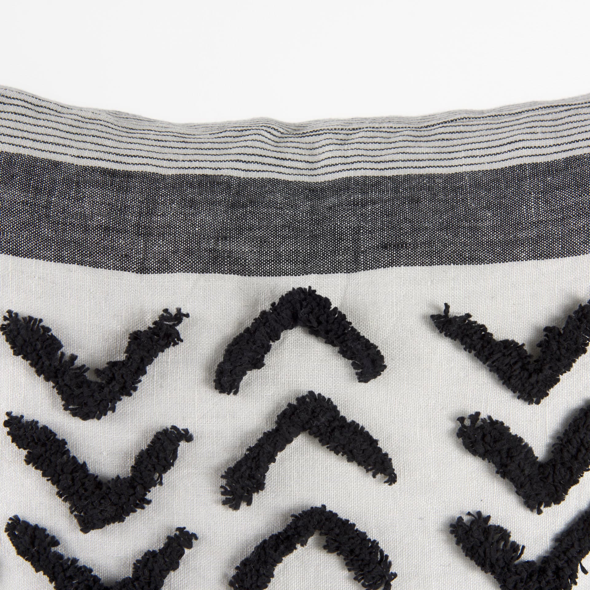 Kimia 20x20 White/Black Fabric Herringbone w/Fringed Pillow Cover — product photograph