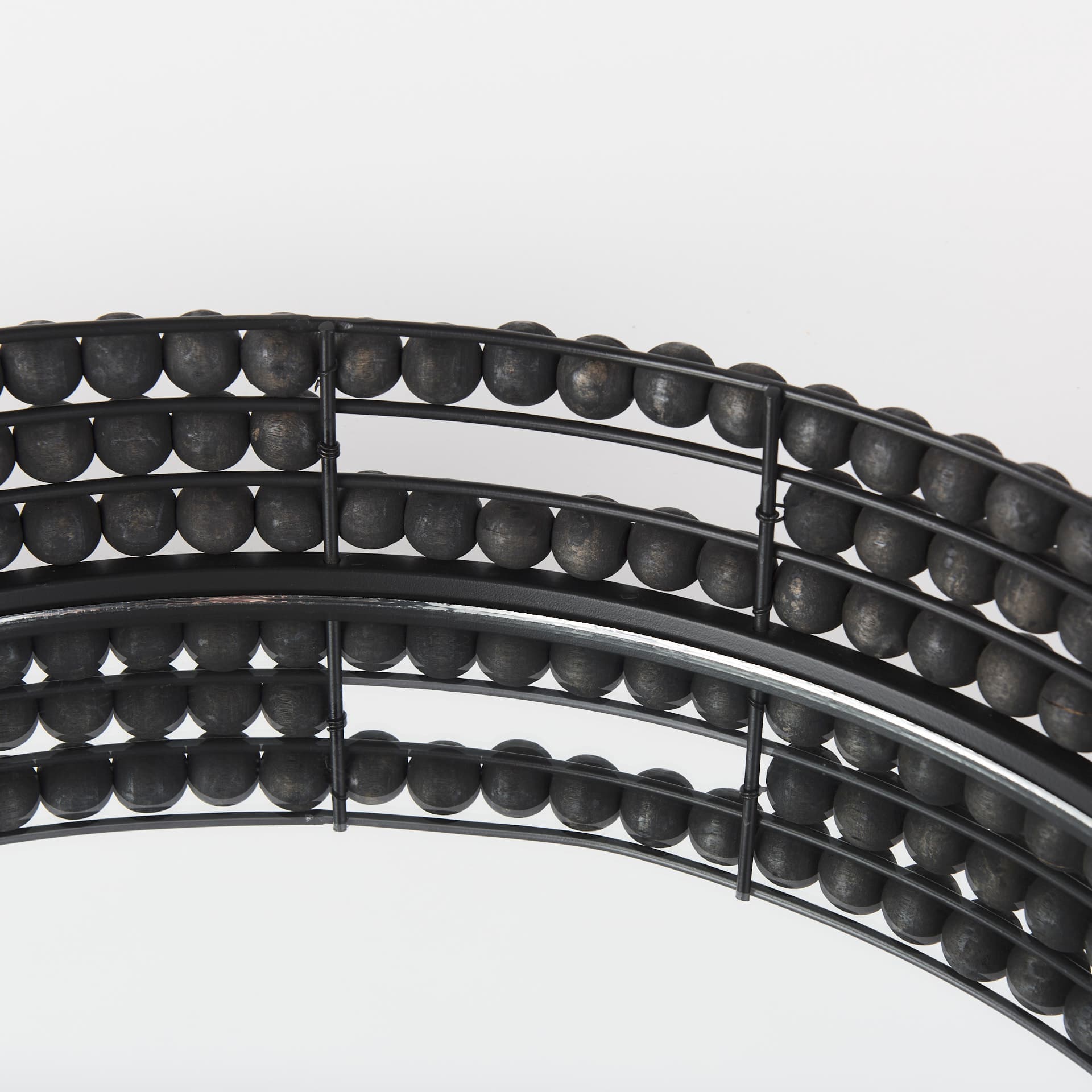 Decatur II 21L x 21W Black Wooden Bead Mirrored Bottom Round Tray — product photograph