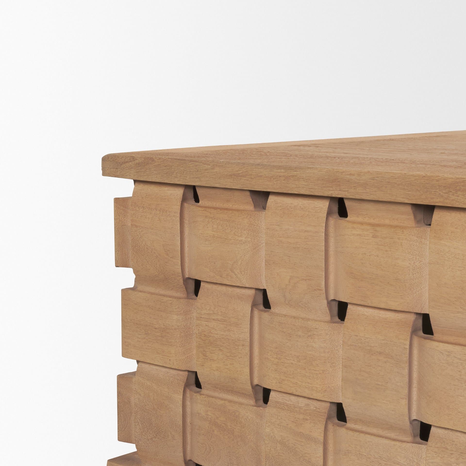 Trellyn 48" Light Brown Wood w/ Carved Woven Base Square Coffee Table — product photograph