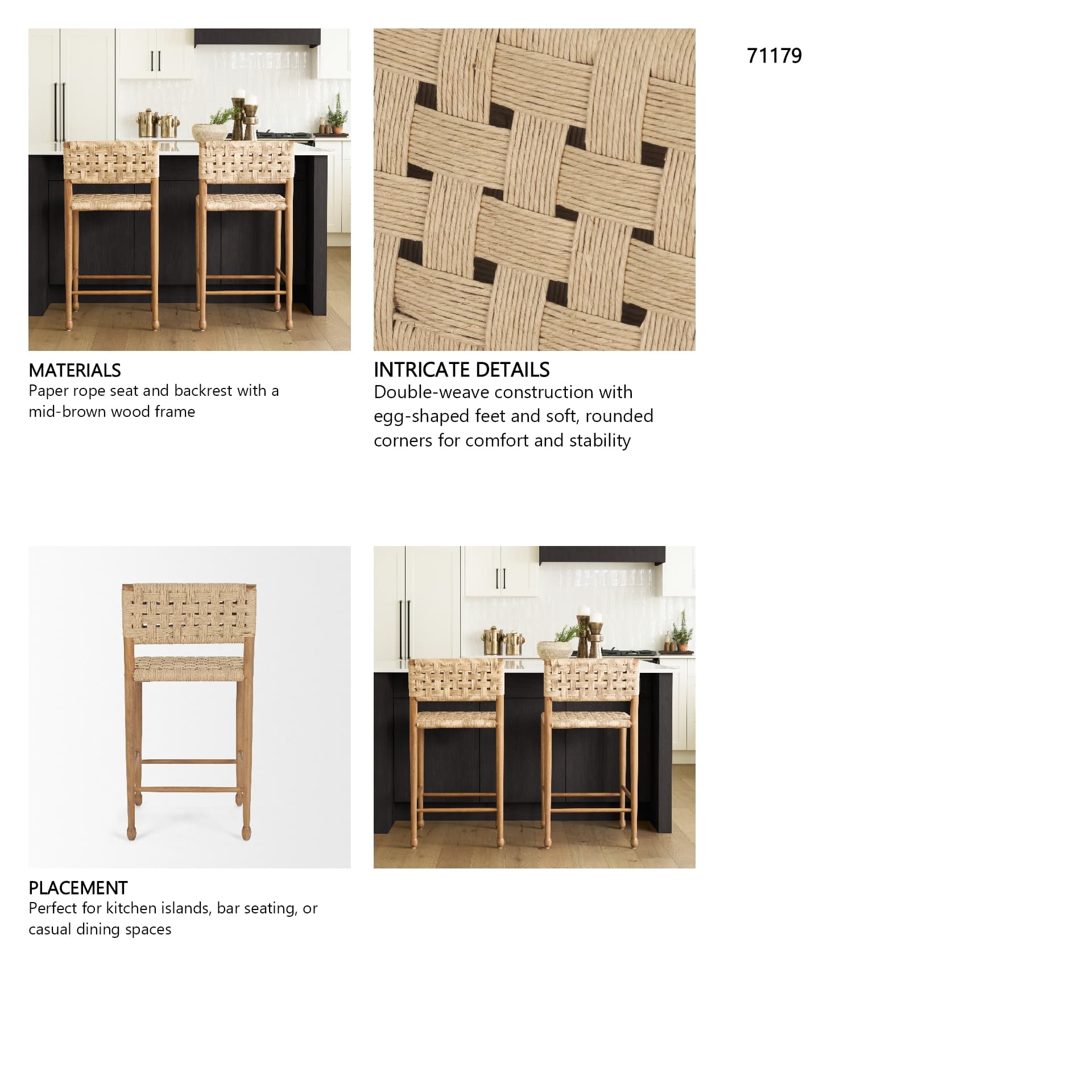 Brinley Backless 39in Seat Counter Stool | Paper Rope w/ Brown Wood — product photograph