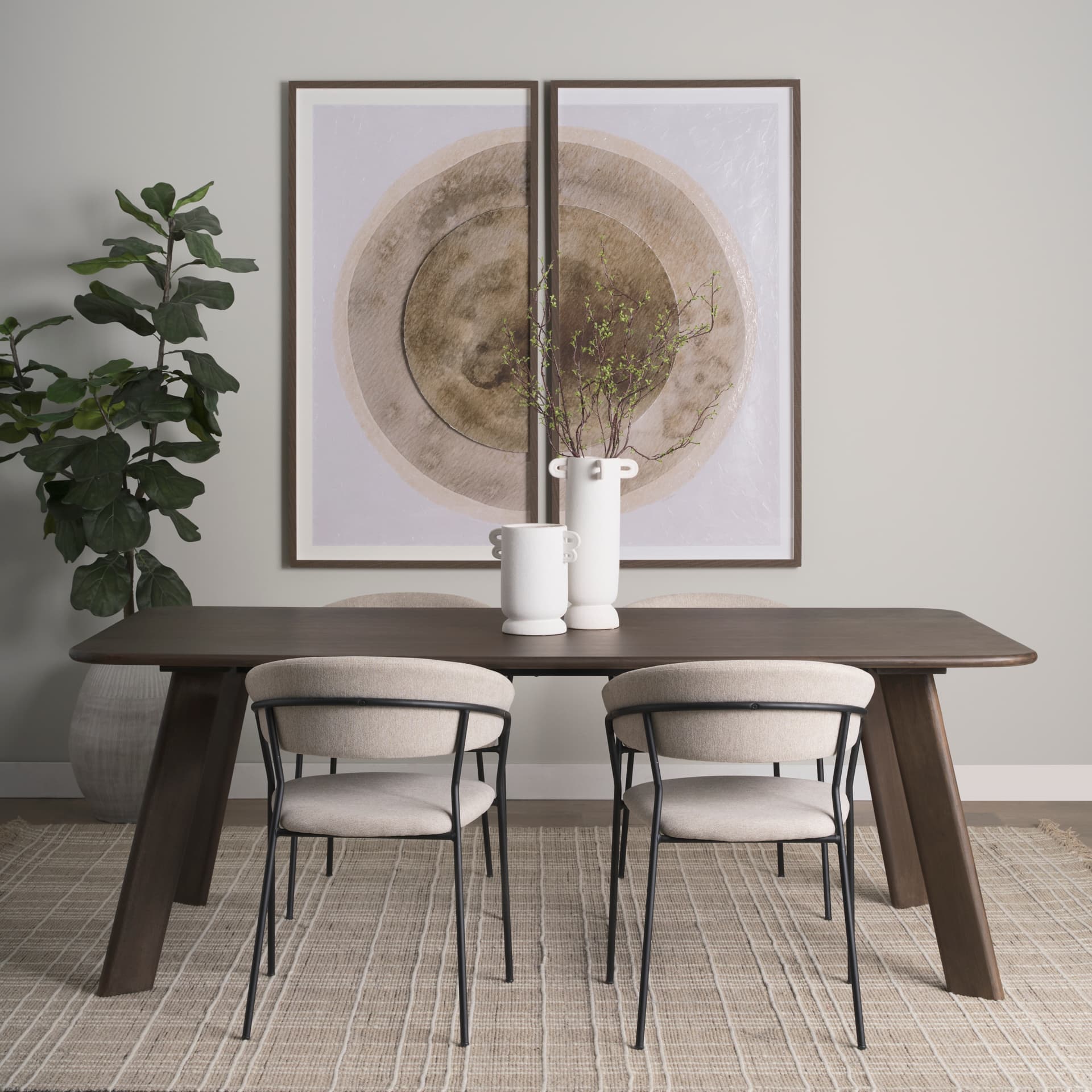 Carolyn Contoured Back Dining Side Chair | Oatmeal Fabric w/ Metal — product photograph