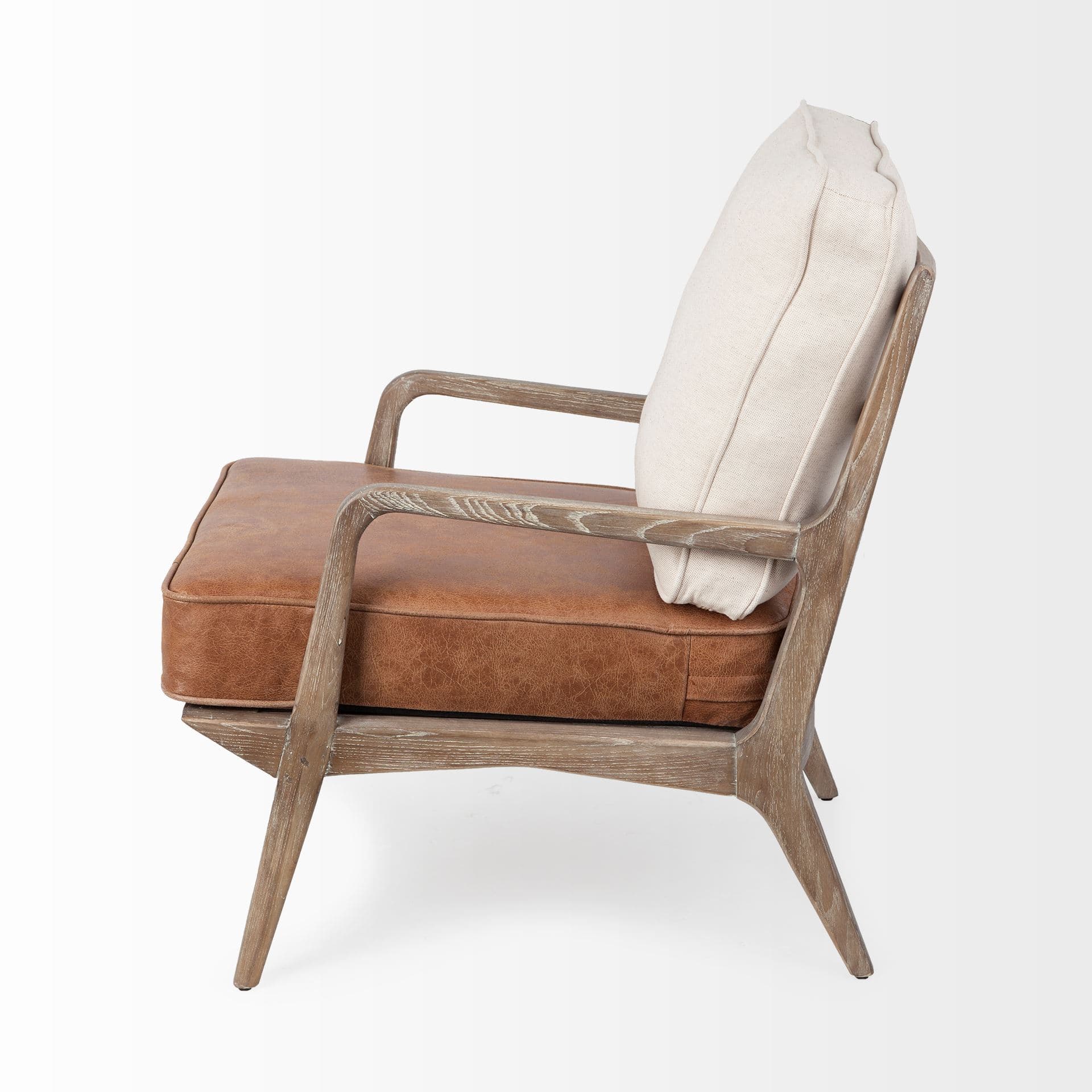Harman II Cream Fabric and Brown Leather Seat Accent Chair — product photograph