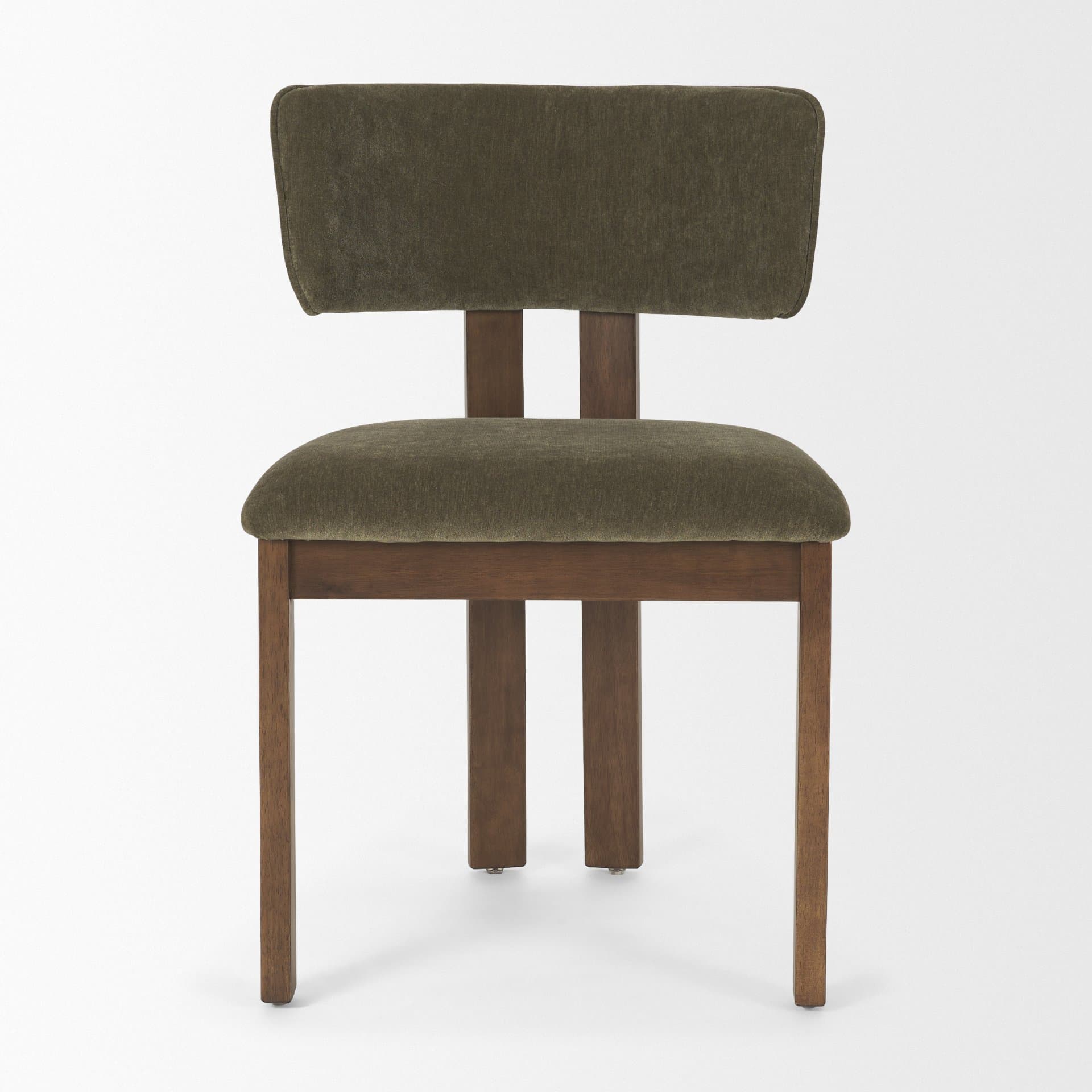 Soho Open Back Dining Side Chair | Olive Fabric w/ Brown Wood — product photograph