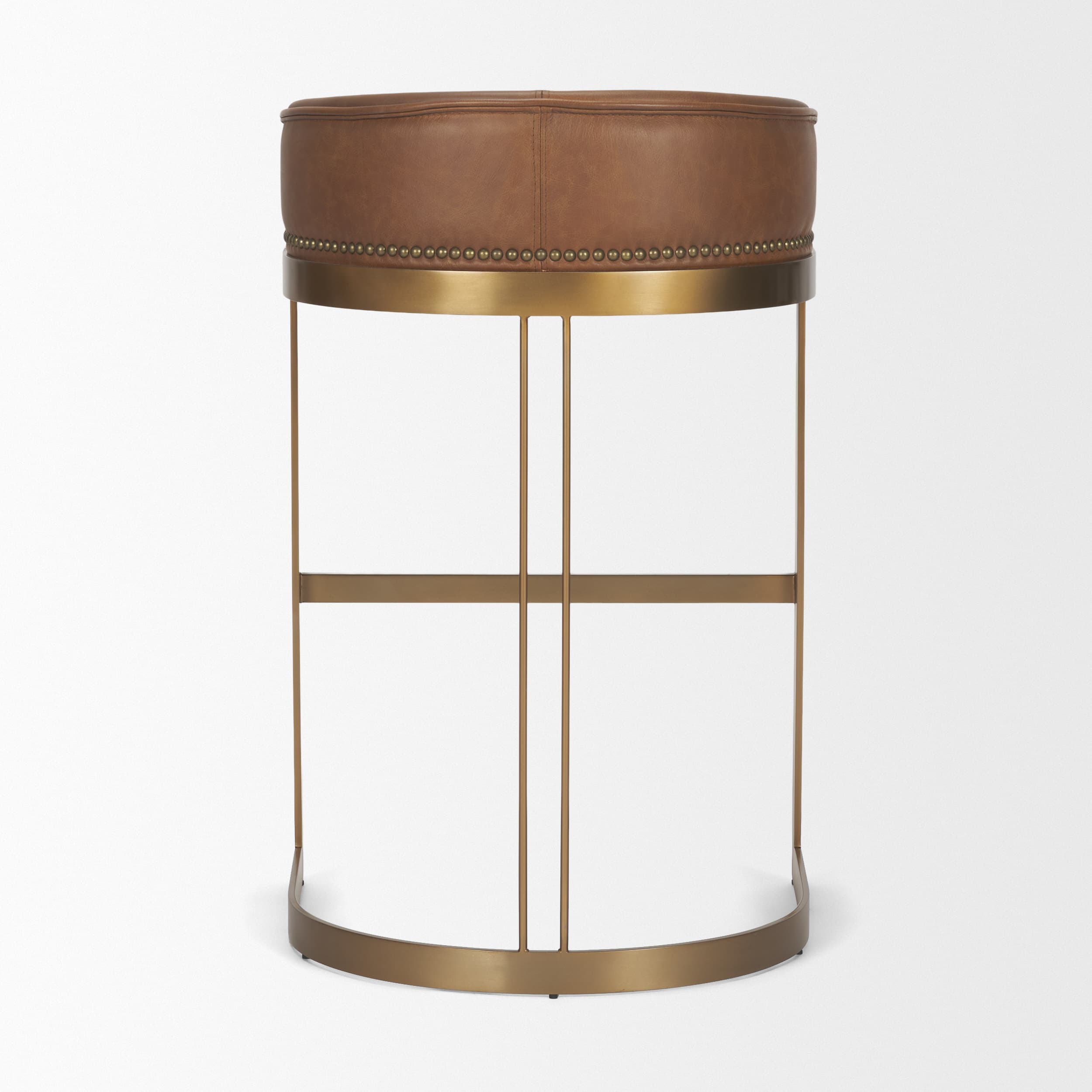 Hollyfield Low Back 28.75in Seat Bar Stool | Cognac Brown Leather — product photograph