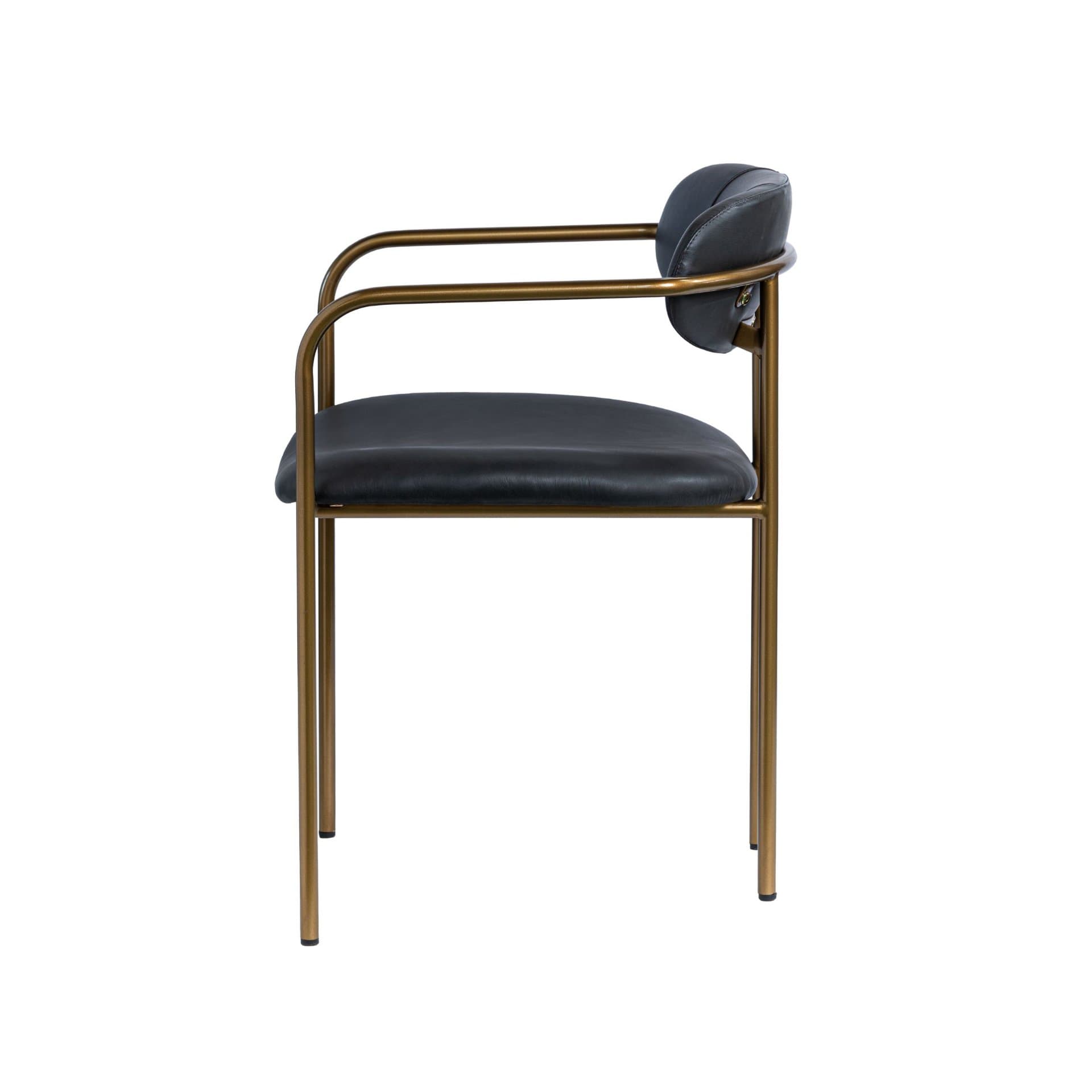 Parker Curved Back Dining Arm Chair | Black Leather w/ Gold Metal — product photograph