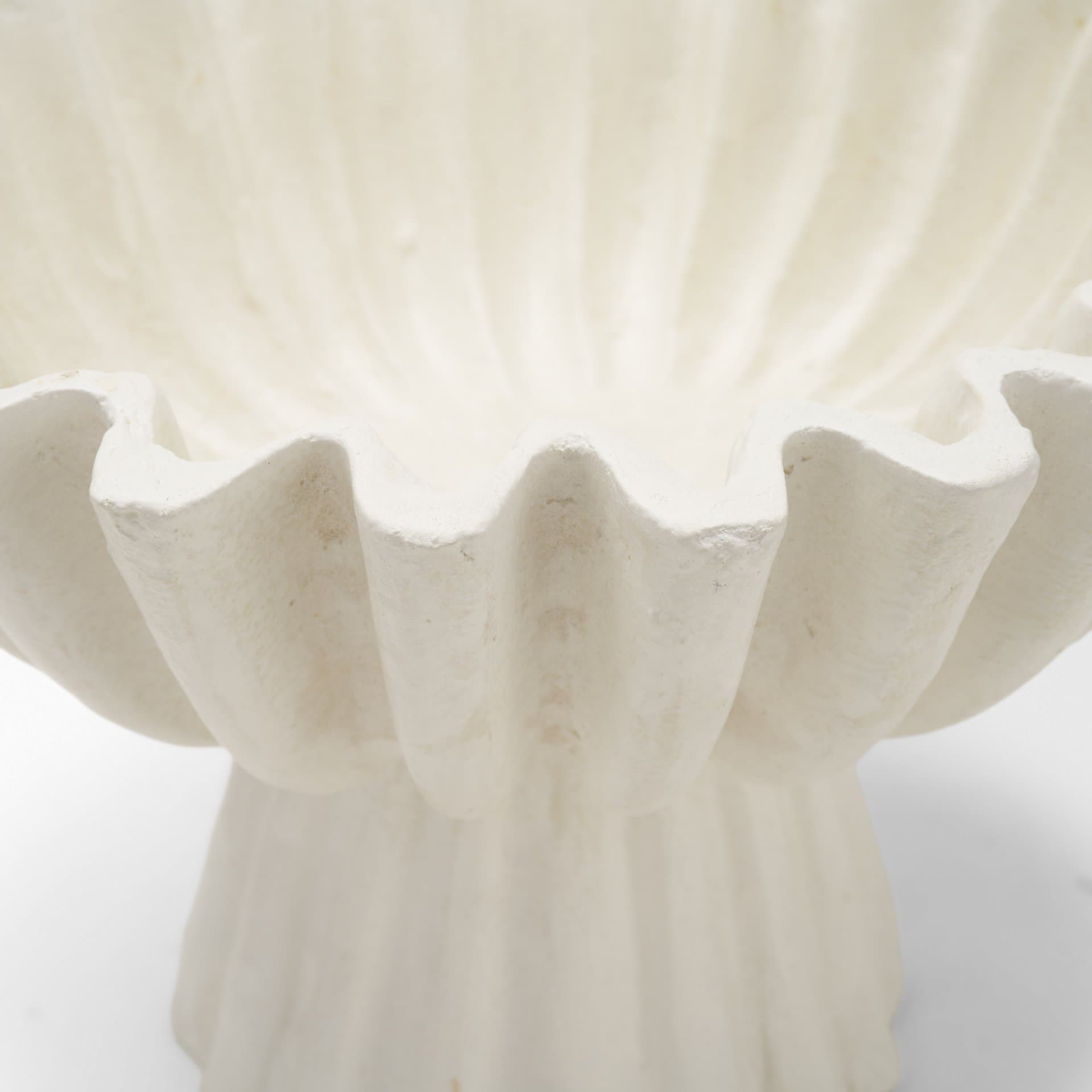 Camelia Fluted White Paper Mache Pedastal Centerpiece Bowl — product photograph