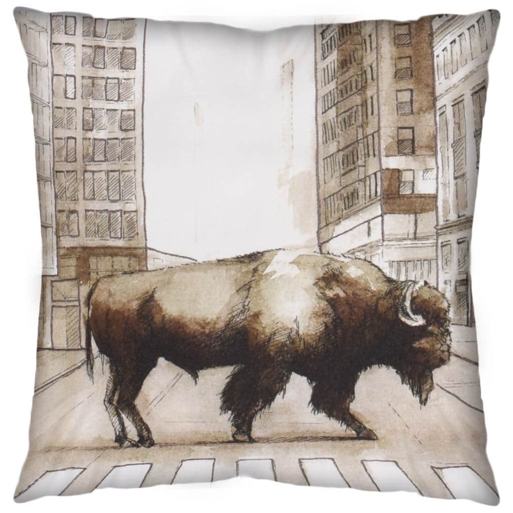 Northstreet II 18x18 Brown Bison City Crossing Pillow Cover w/Non-Allergen Filler — product photograph