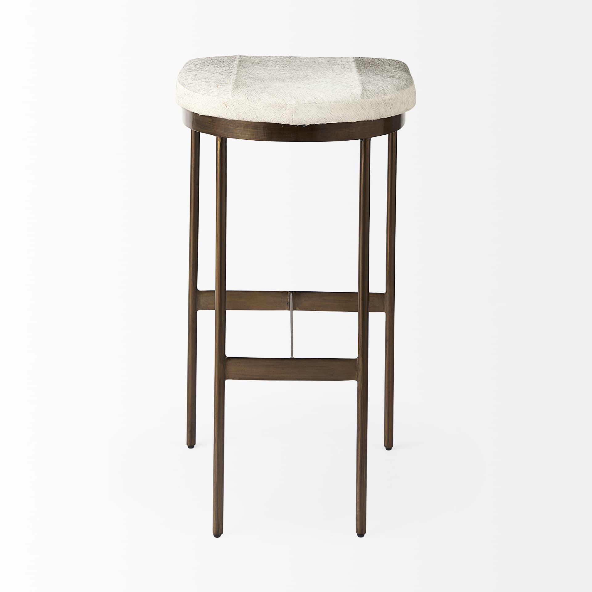 Millie Backless 30in Seat Bar Stool | Gray Hair-On-Hide w/ Gold Metal — product photograph