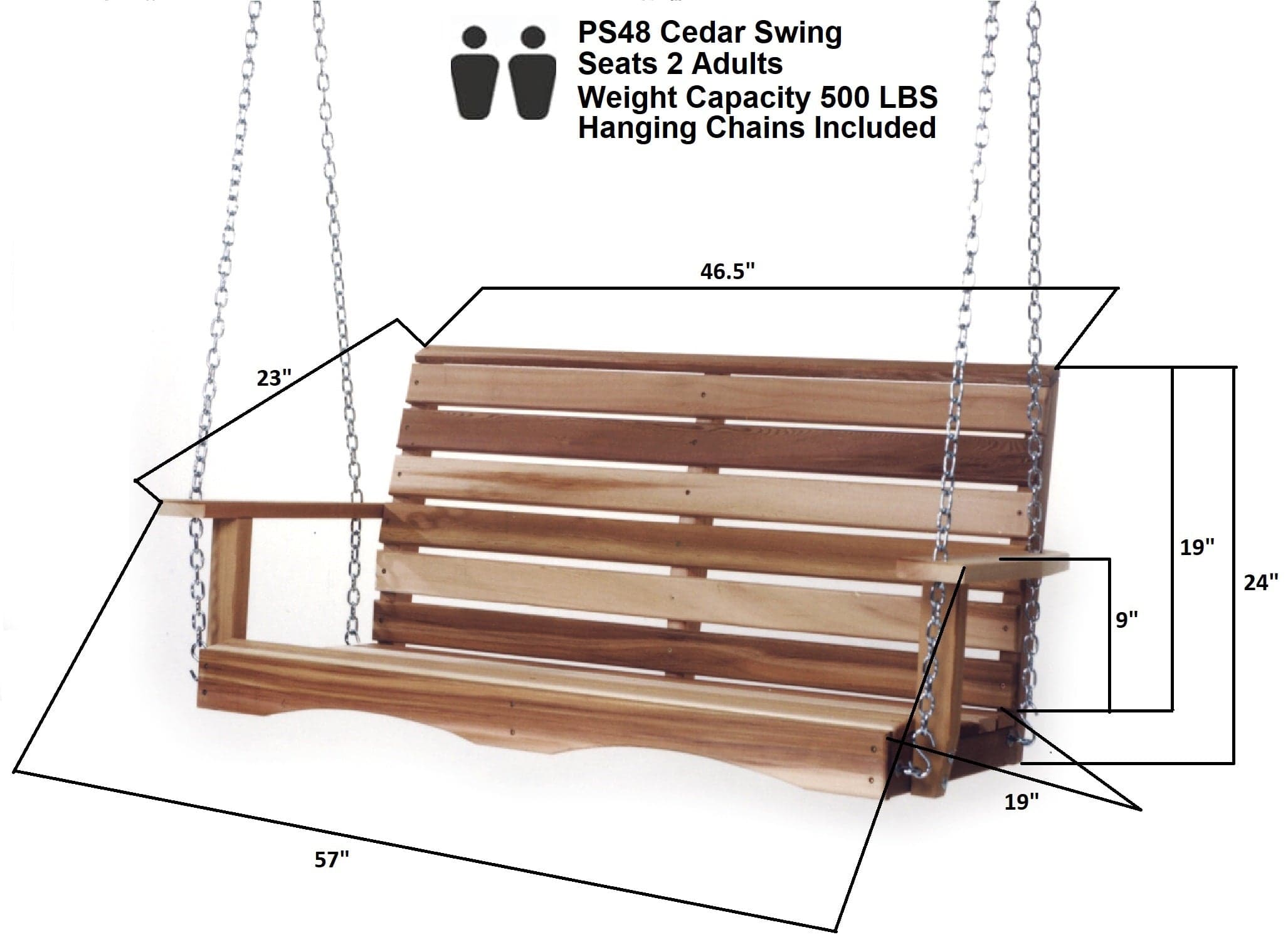 4-Ft Cedar Porch Swing — product photograph