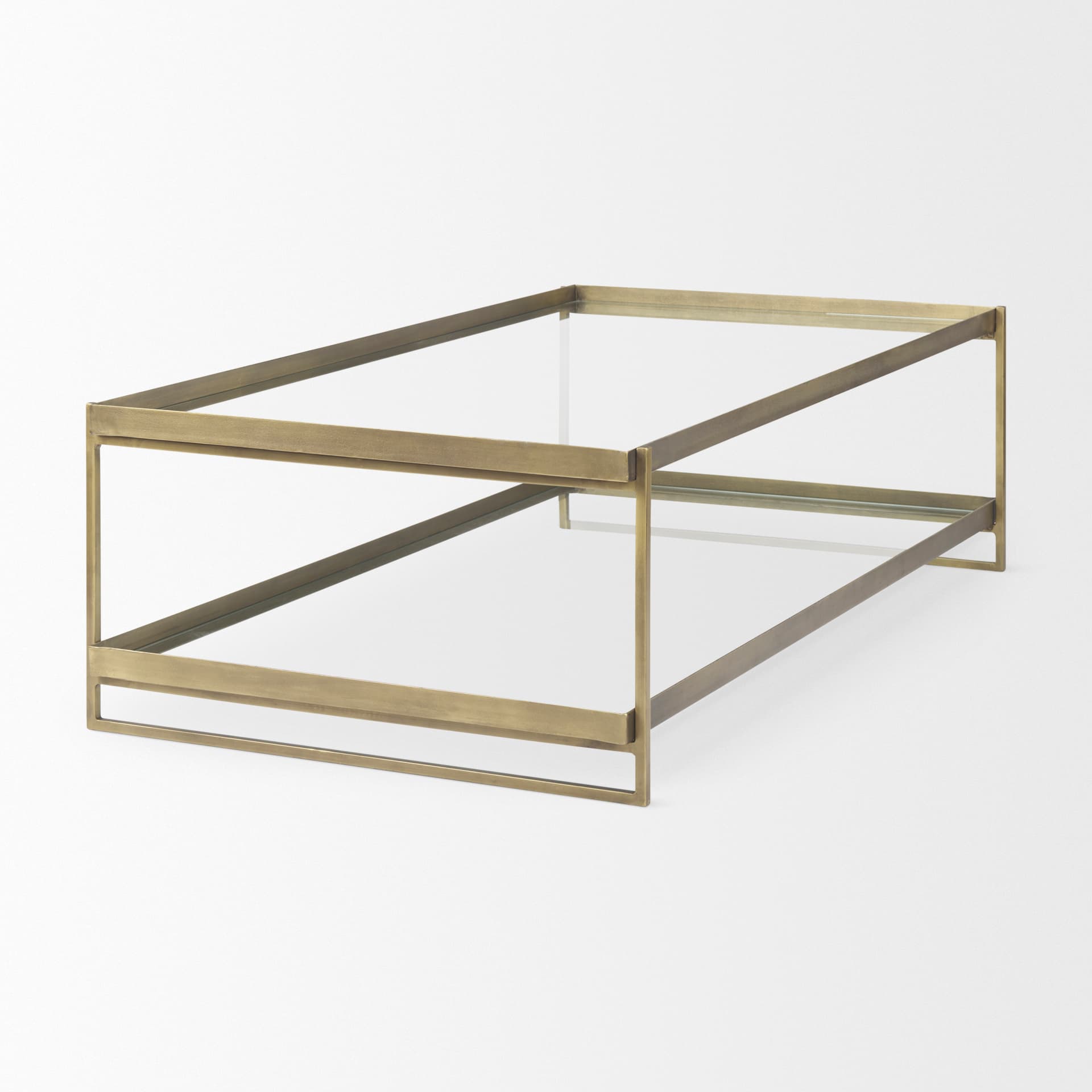 Trey 56.0L x 32.0W x 17.0H Gold Metal W/Glass Coffee table — product photograph