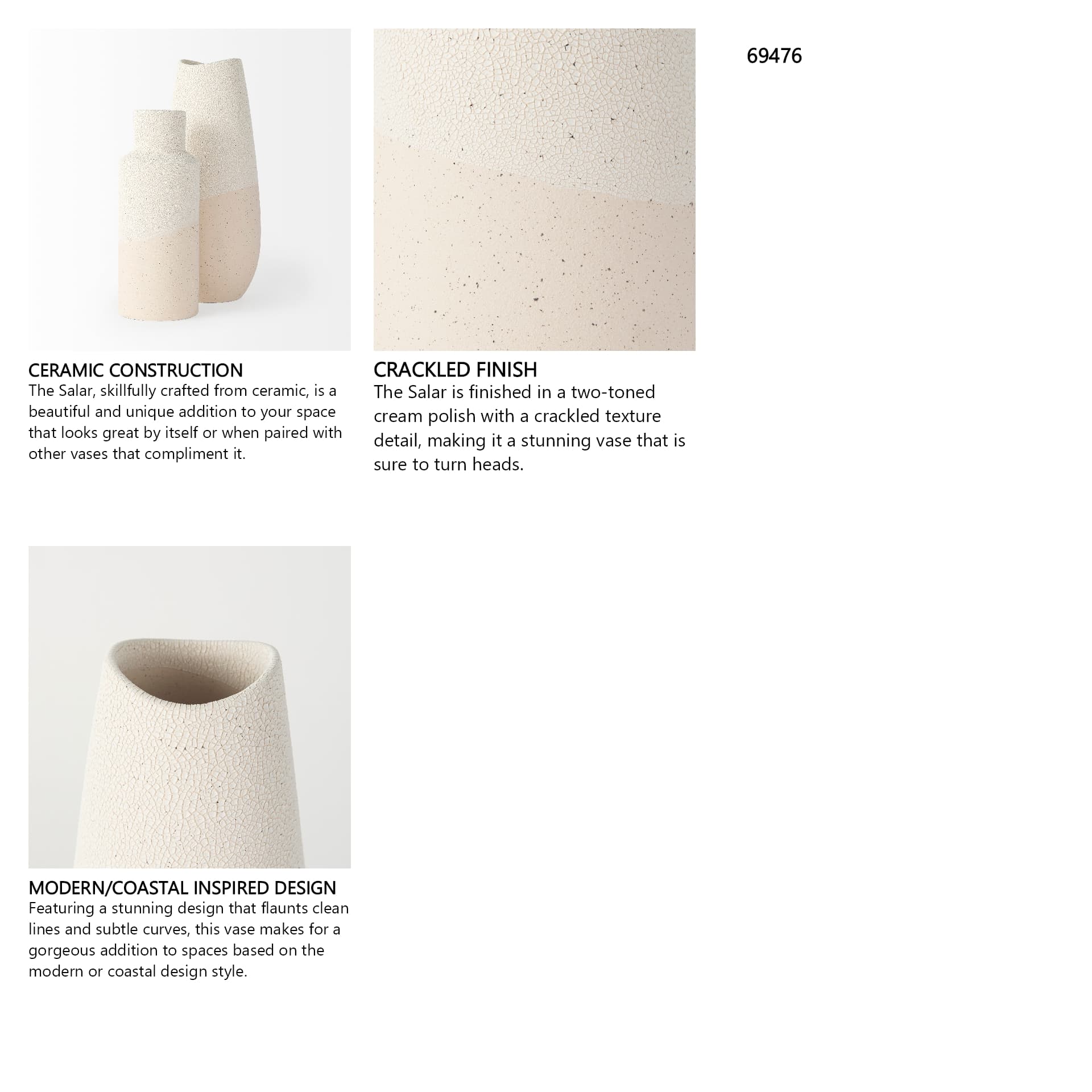 Salar 5.9L x 5.9W x 14.0H Cream Conical Crackled Ceramic Vase — in a styled room