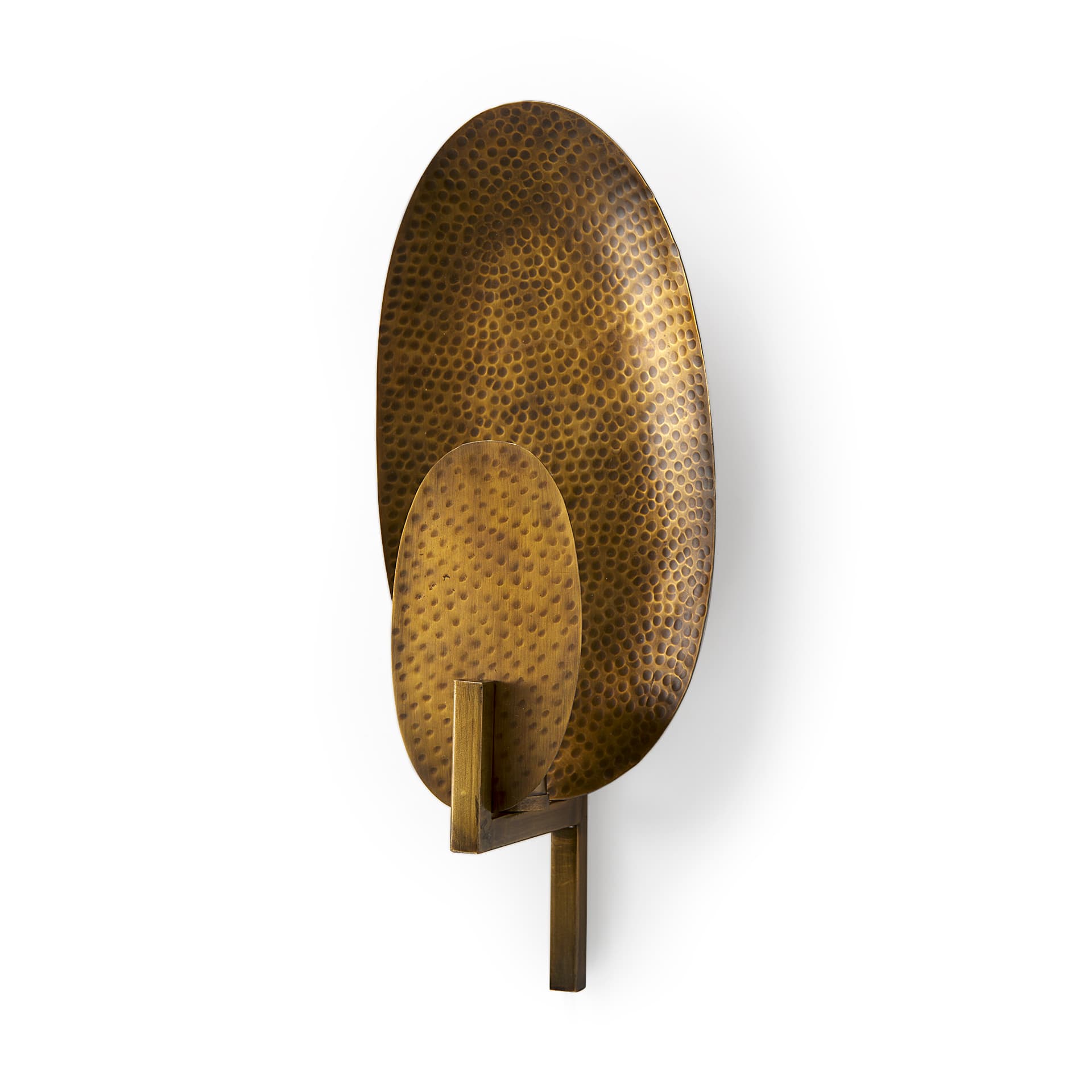 Clarence 7.0L x 5.3W x 17.0H Metal Hammered Gold Round Wall Sconce — product photograph